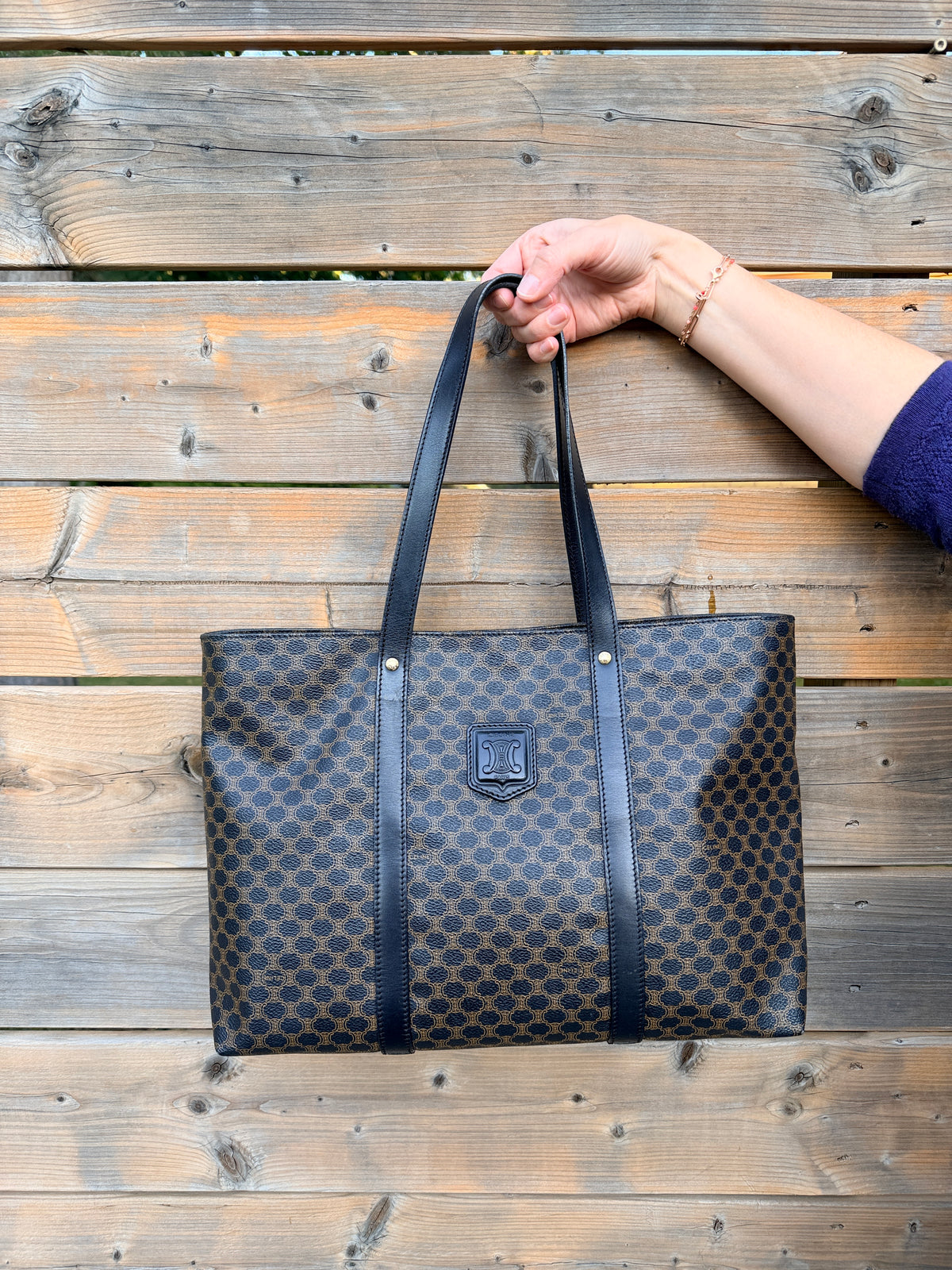 Celine Coated Canvas Black Macadam Vintage Shoulder Tote (1998)