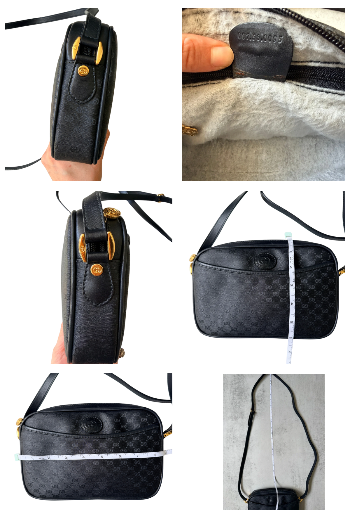 Vintage Gucci Black GG Coated Canvas Crossbody Bag