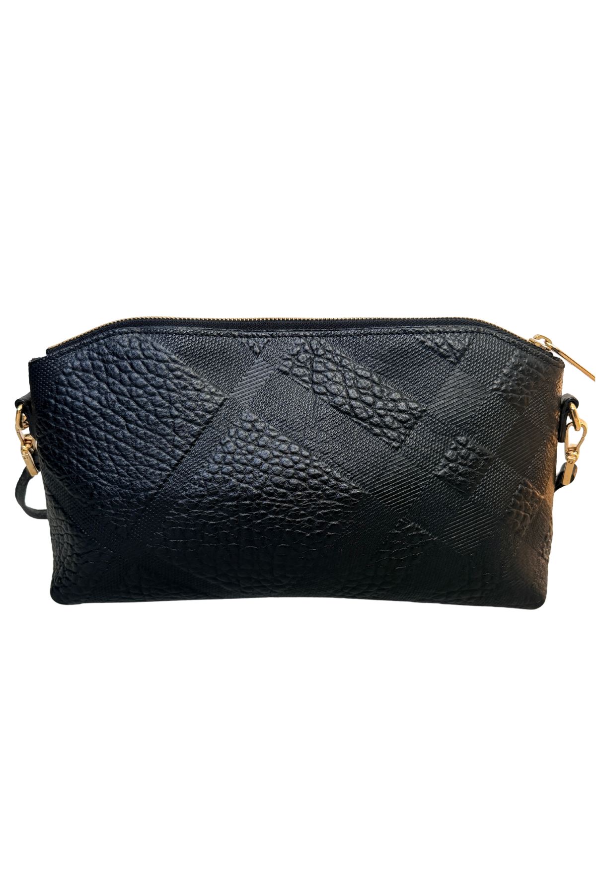 BURBERRY Black Embossed Check Heritage Grain Leather Chichester Crossbody Bag