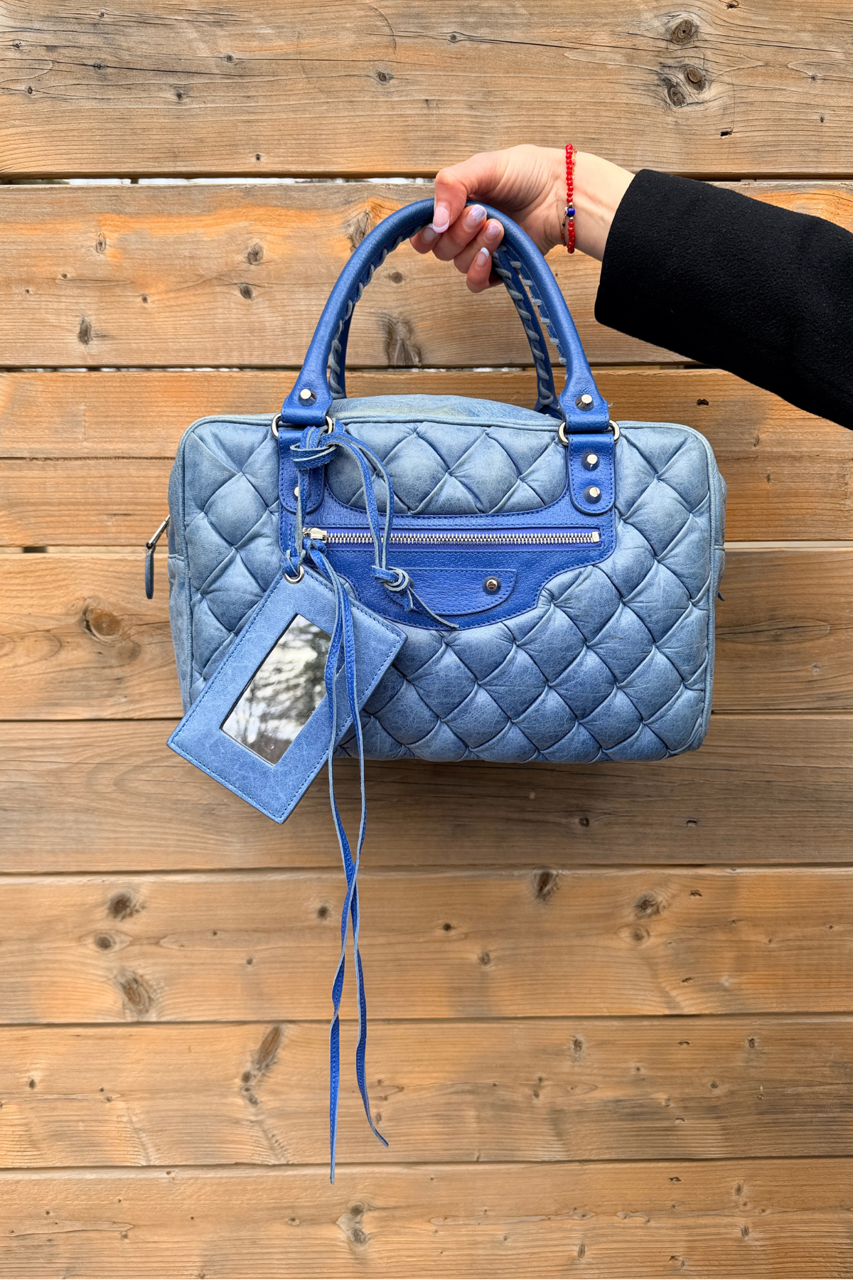 Balenciaga Sky Blue Quilted Lambskin Matelassé GM Boston Bag (with Mirror) (2008)