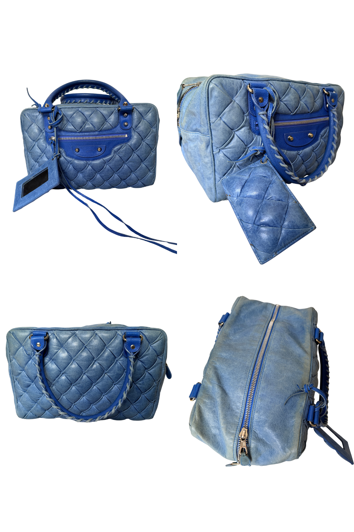 Balenciaga Sky Blue Quilted Lambskin Matelassé GM Boston Bag (with Mirror) (2008)