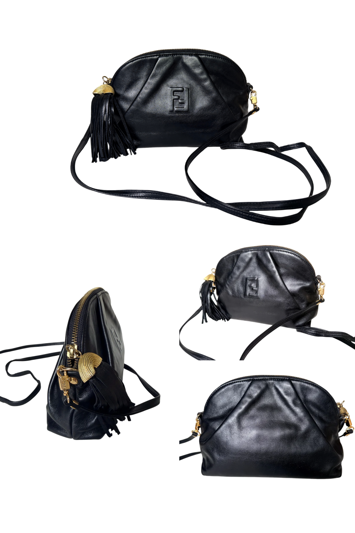Vintage Fendi Black Leather Tassel Crossbody Bag