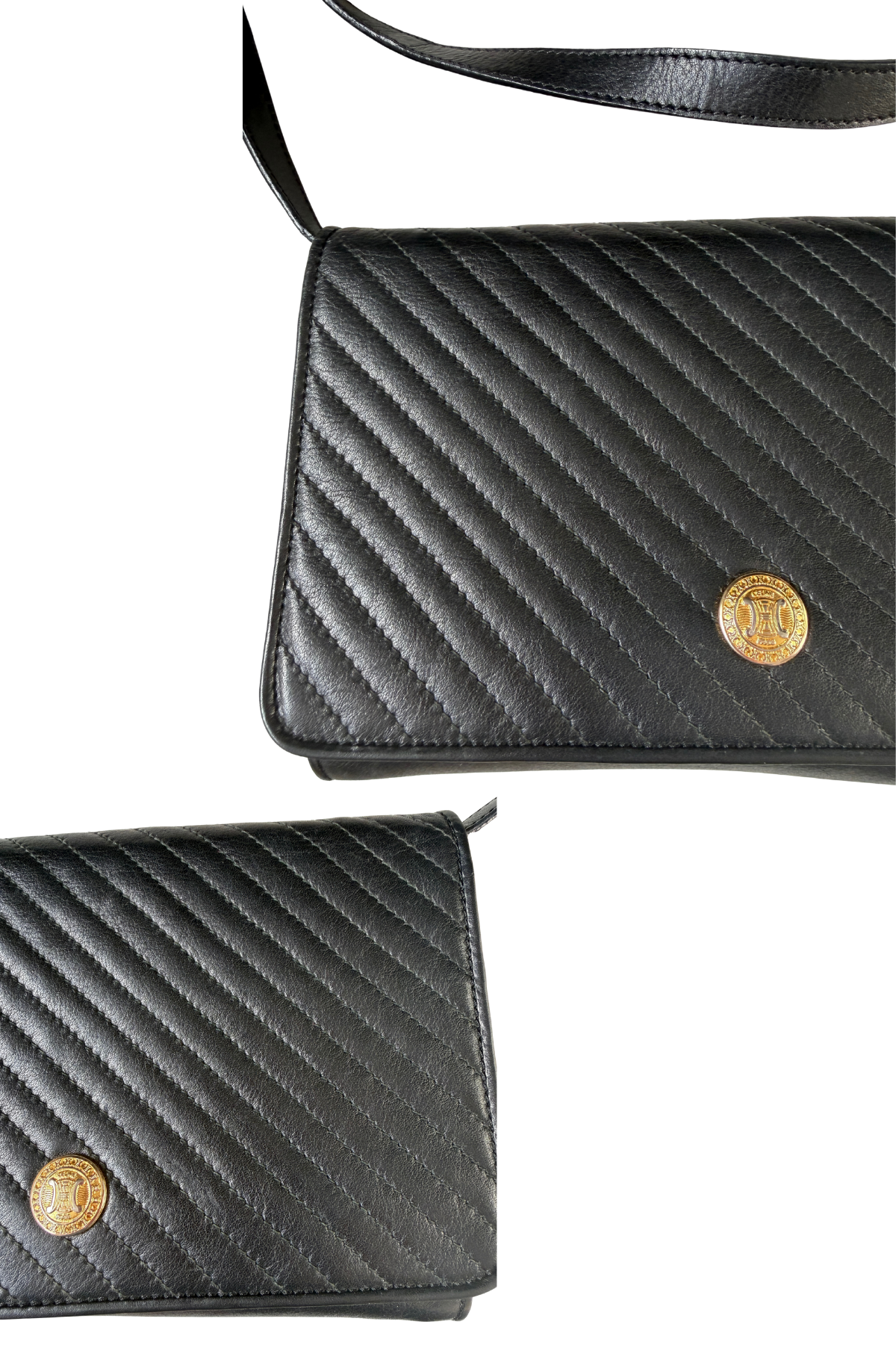Celine Vintage Quilted Black Leather Shoulder 2in1 Bag