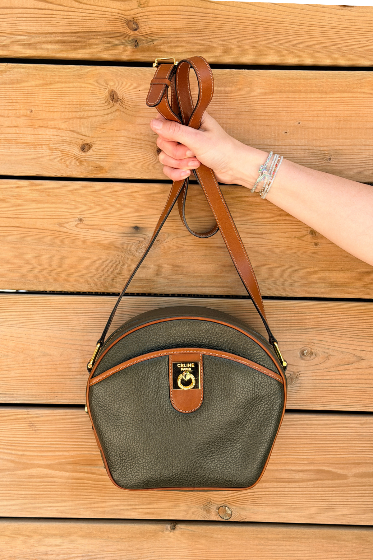 Vintage Celine Olive Green Leather Crossbody Bag