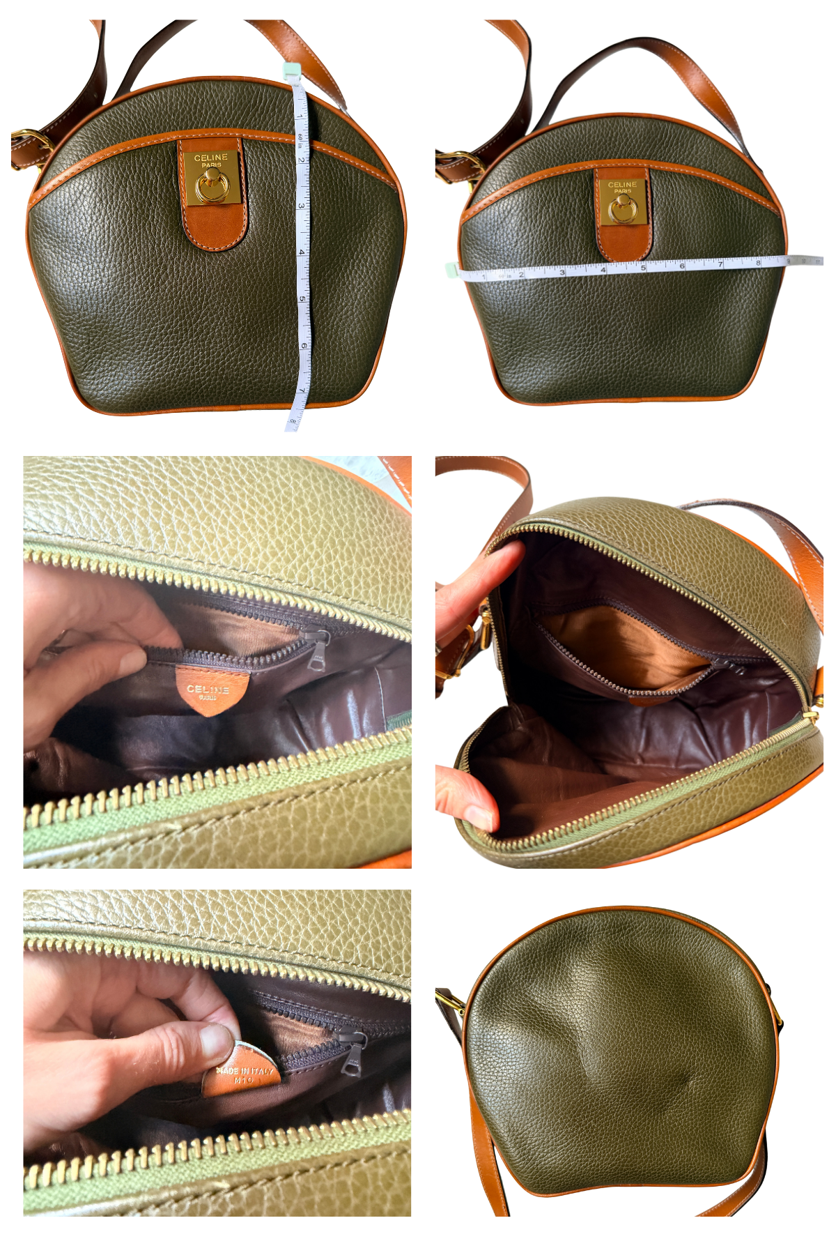 Vintage Celine Olive Green Leather Crossbody Bag