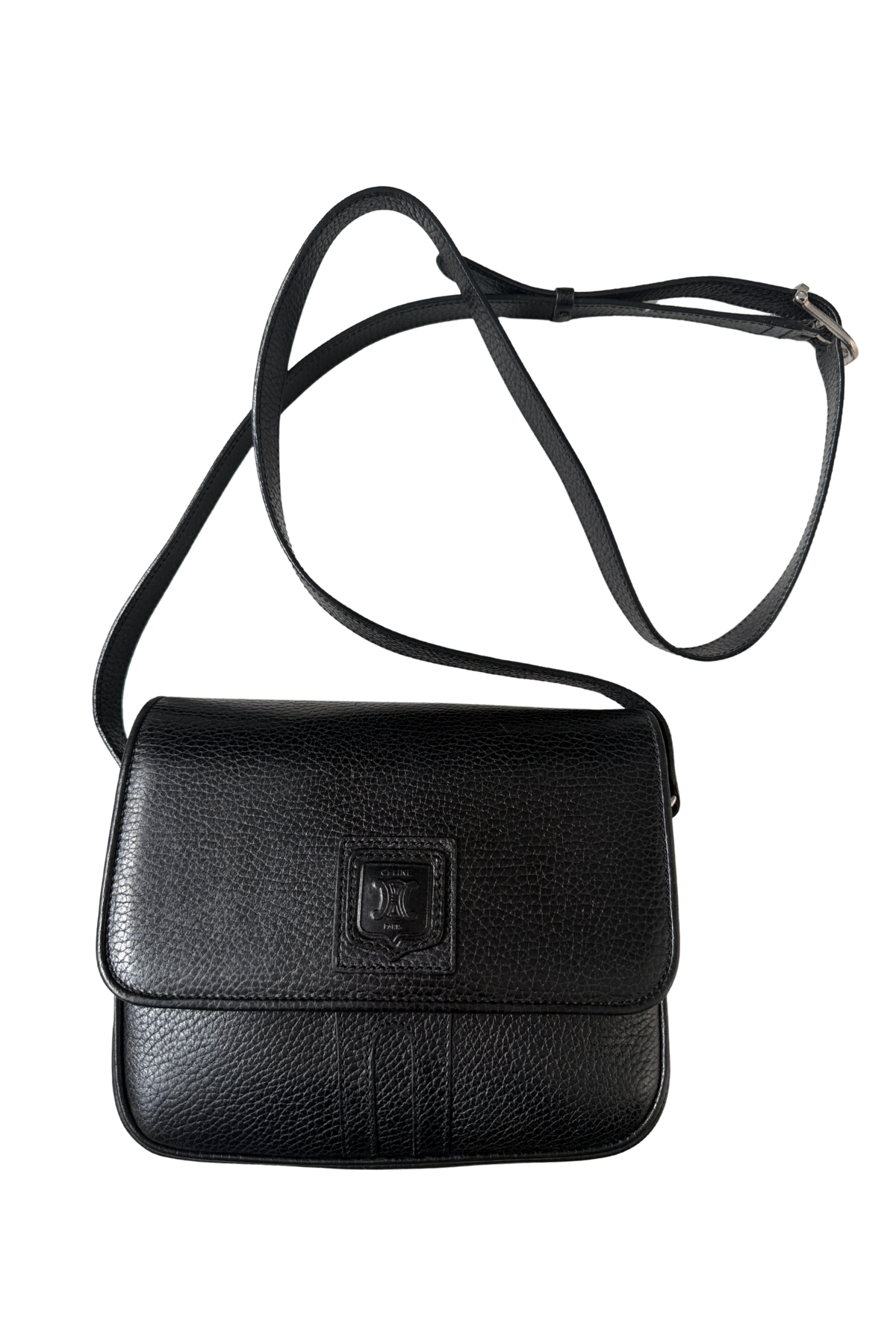 Celine Vintage Pebbled Black Leather Crossbody Bag