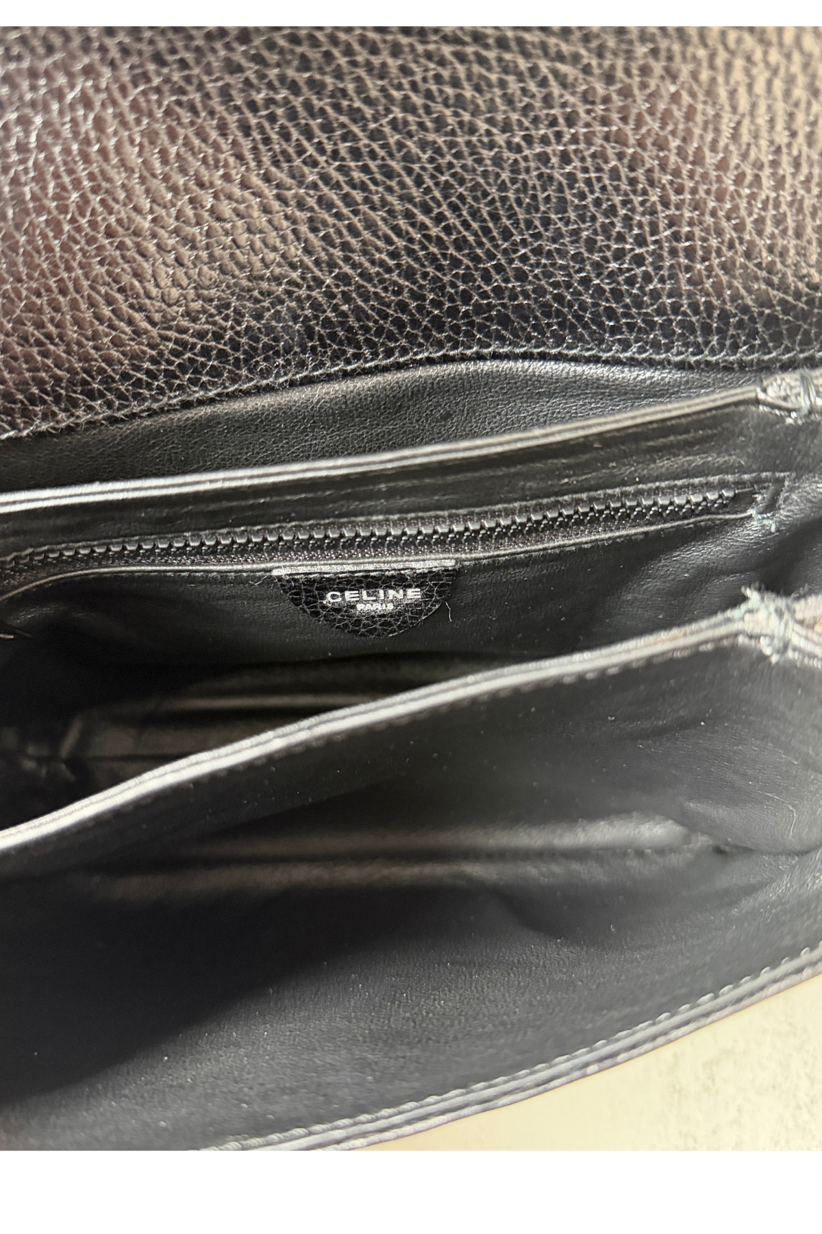 Celine Vintage Pebbled Black Leather Crossbody Bag