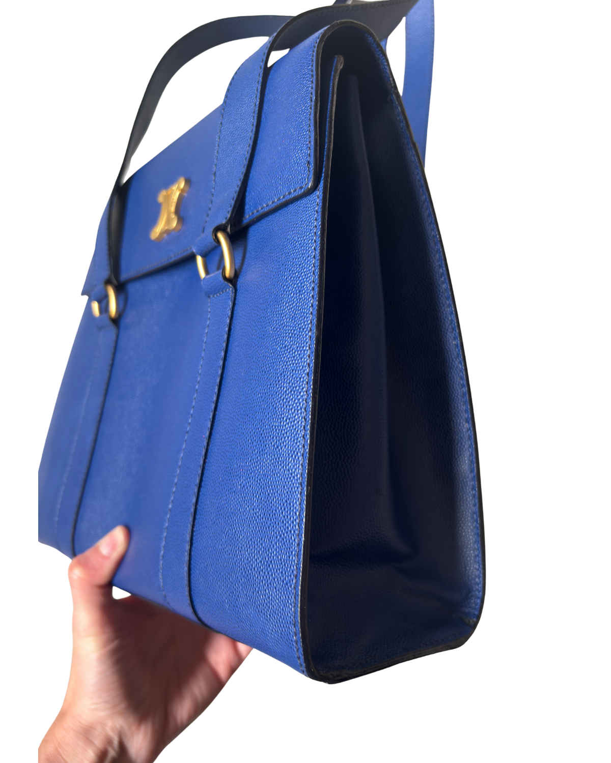 Rare Vintage Celine Iconic Royal Blue Triomphe Shoulder Bag