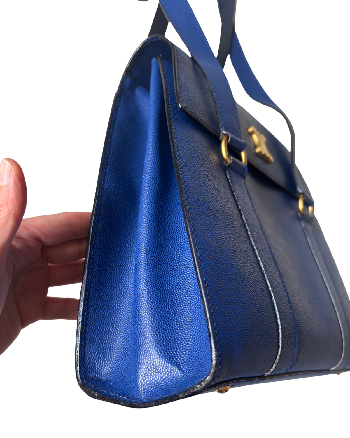 Rare Vintage Celine Iconic Royal Blue Triomphe Shoulder Bag
