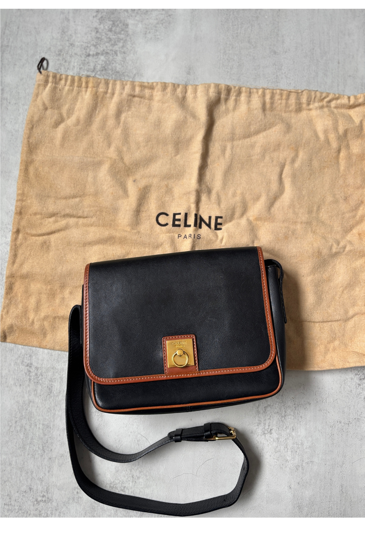 CELINE Vintage Black Box Leather Crossbody