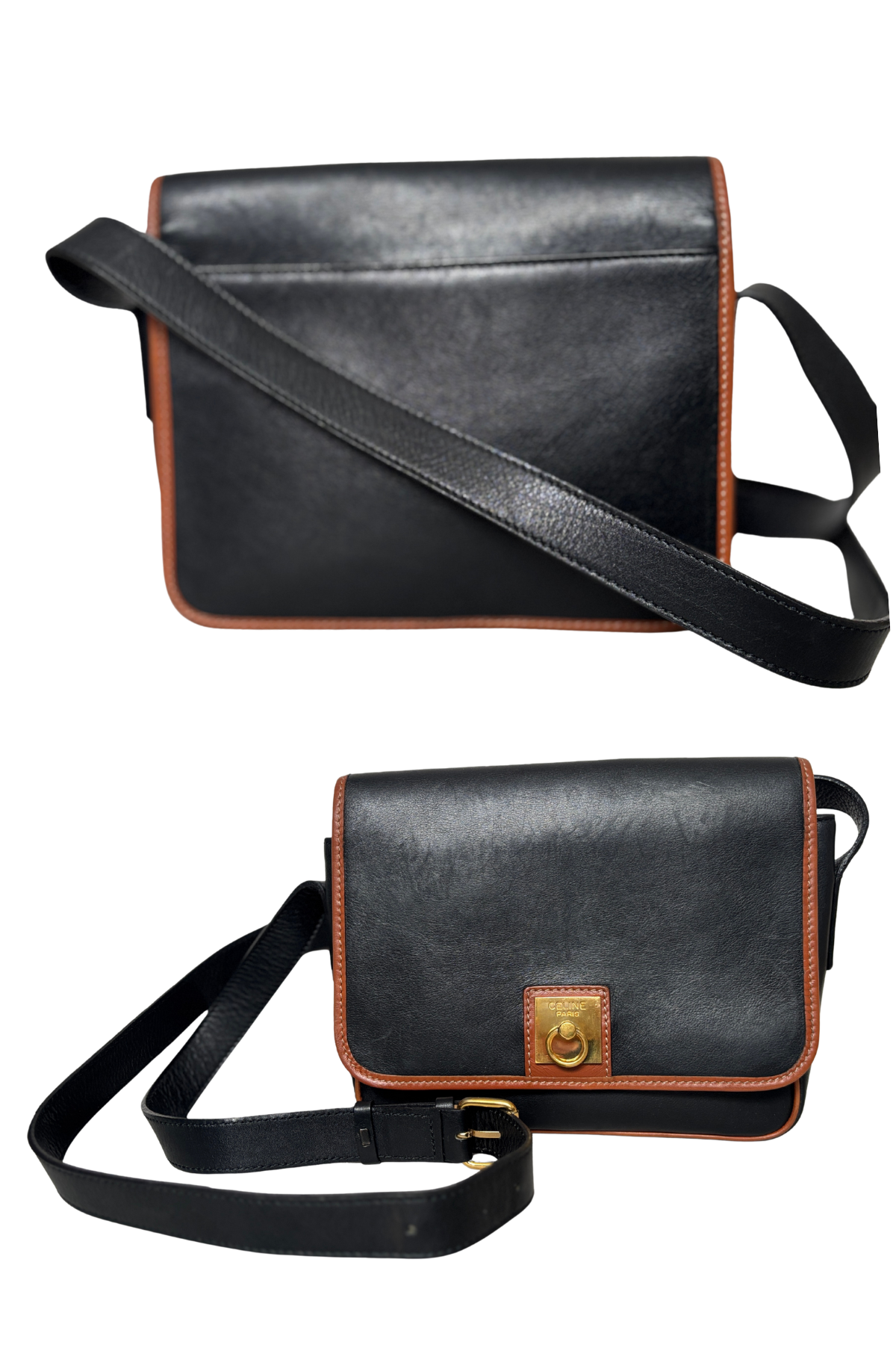 CELINE Vintage Black Box Leather Crossbody