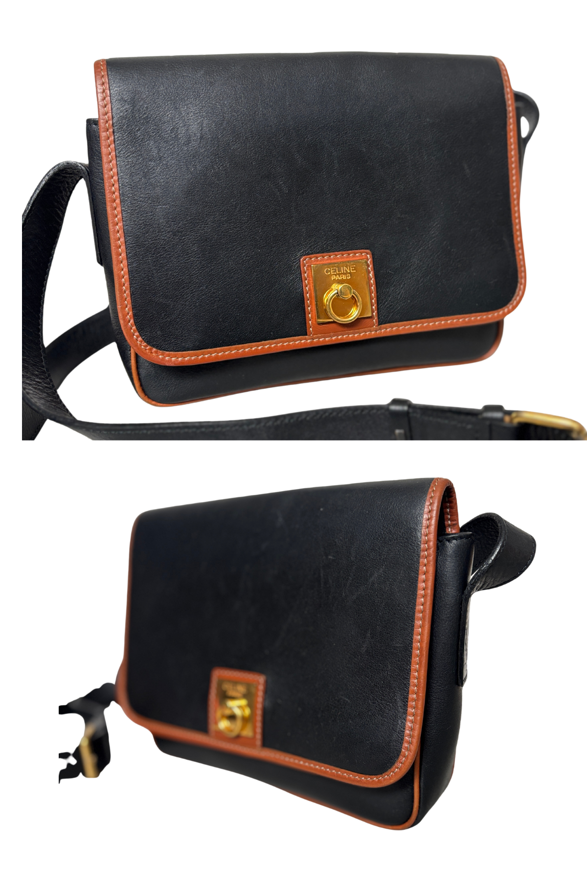 CELINE Vintage Black Box Leather Crossbody