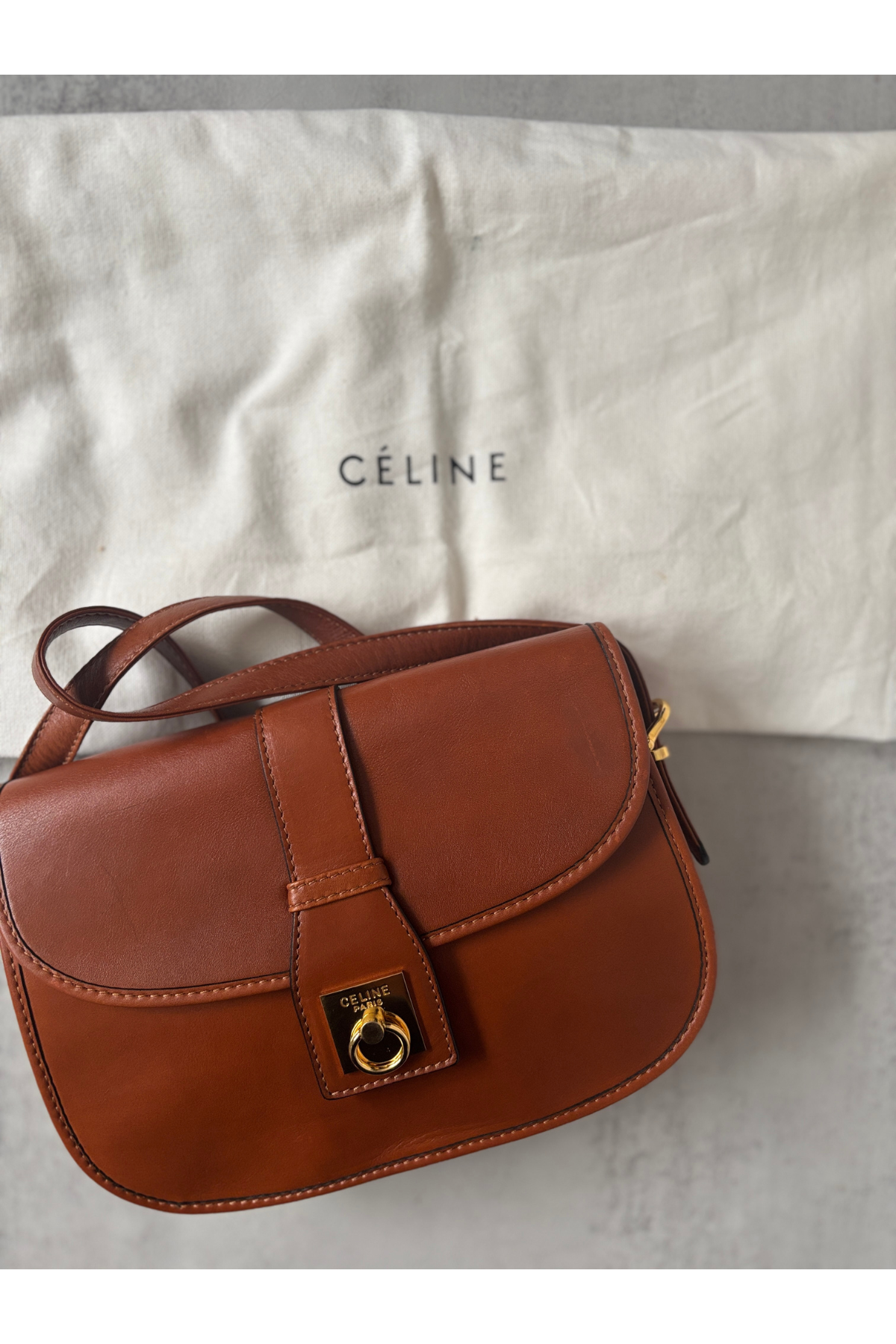CELINE Vintage Saddle Cognac Box Calf Crossbody (1980s–90s)