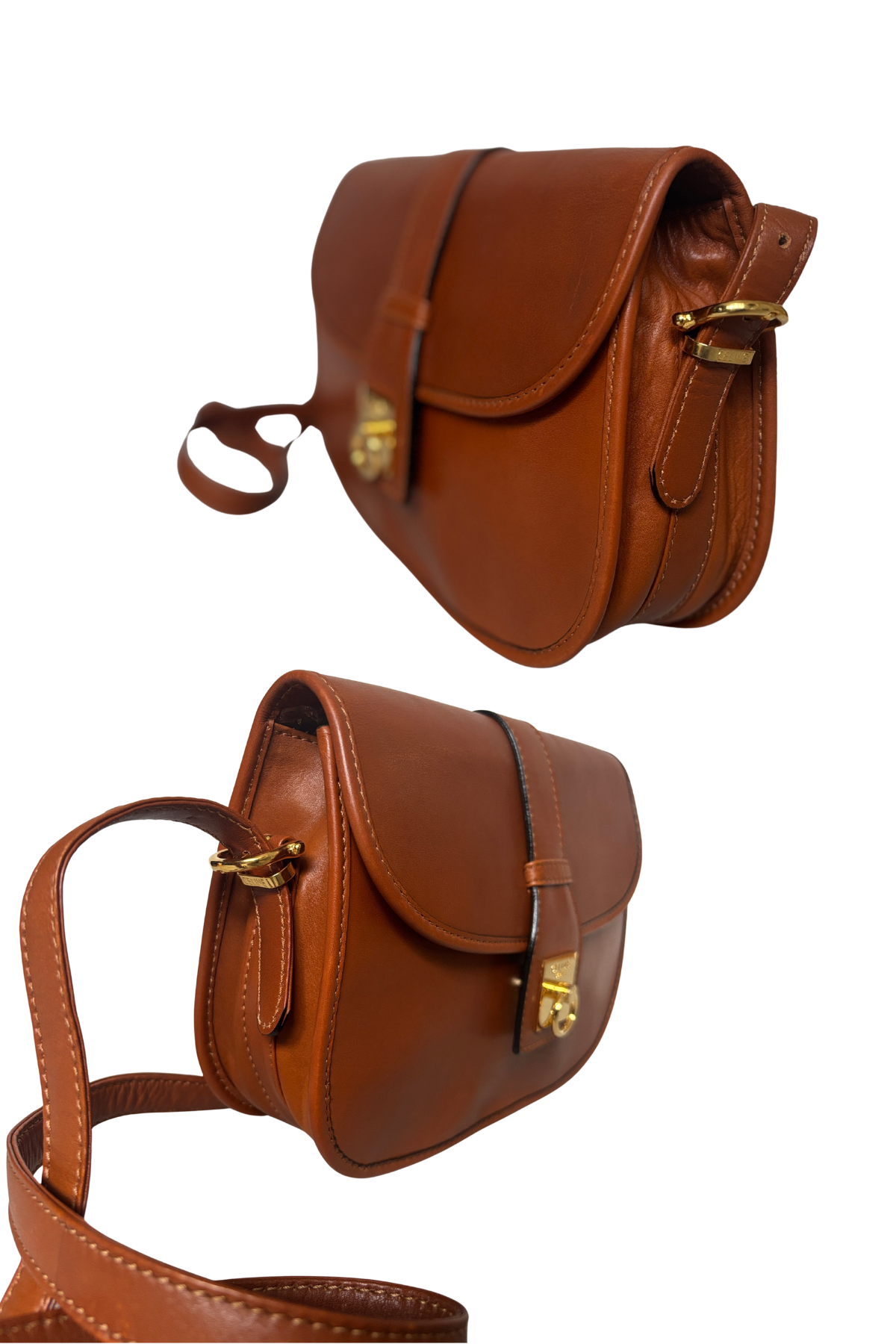 CELINE Vintage Saddle Cognac Box Calf Crossbody (1980s–90s)