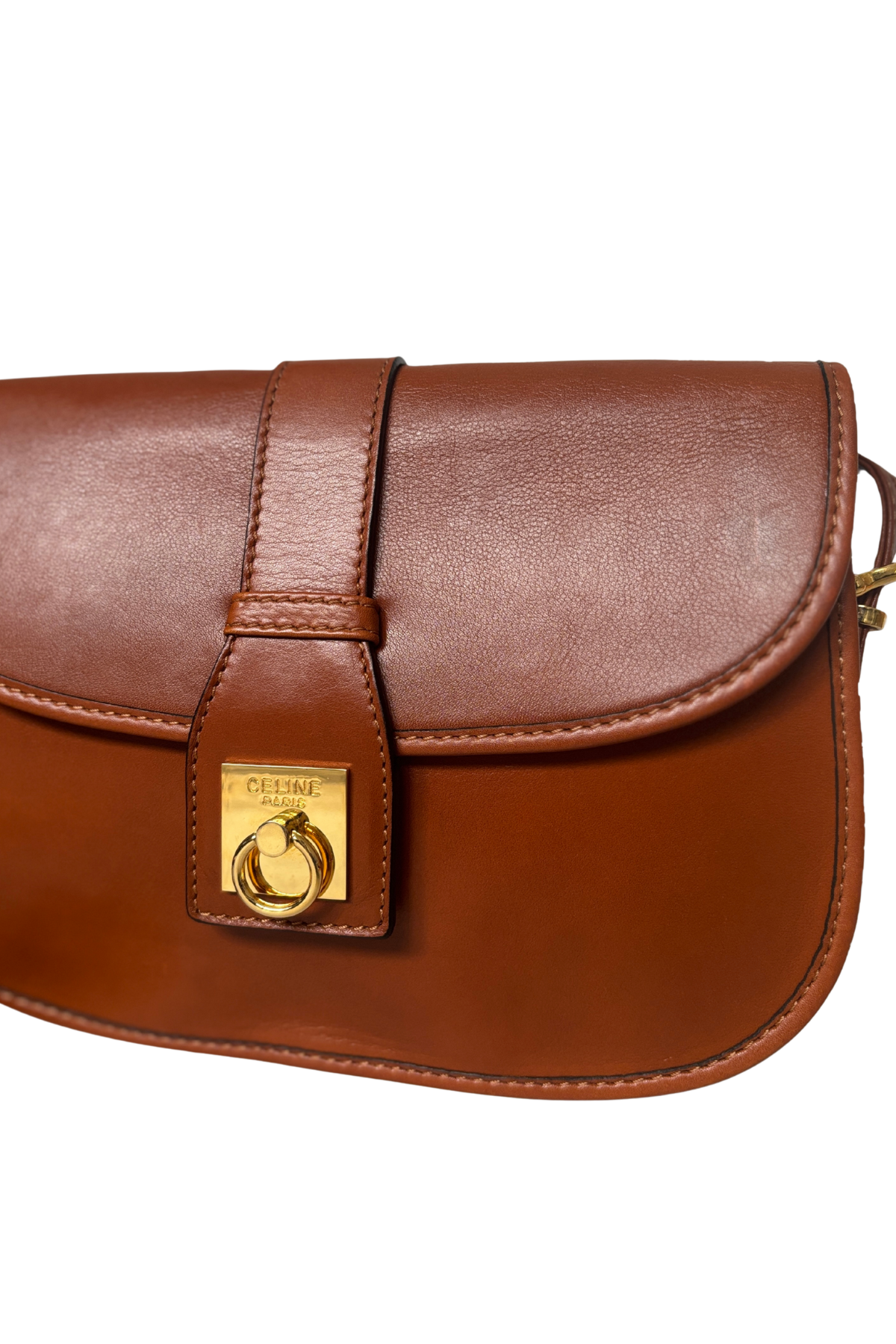 CELINE Vintage Saddle Cognac Box Calf Crossbody (1980s–90s)