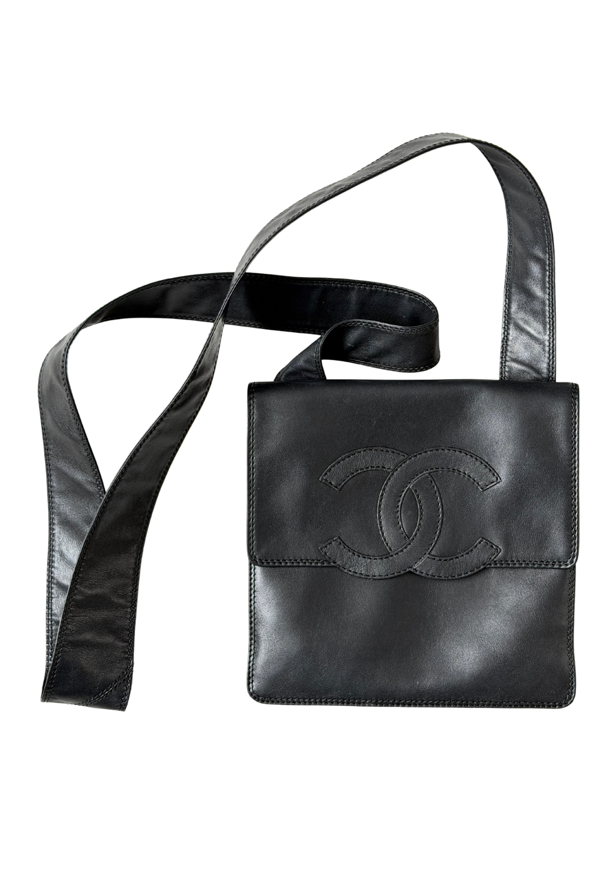 Chanel Vintage CC Flap Black Lambskin Messenger Bag 1997–1999
