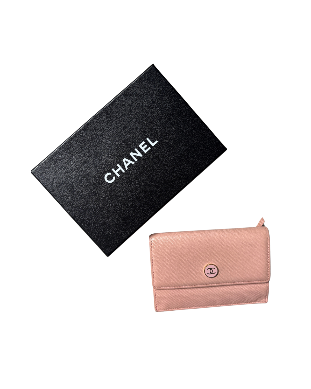Chanel CC Button Flap Wallet in Pink Caviar (early 2000's)