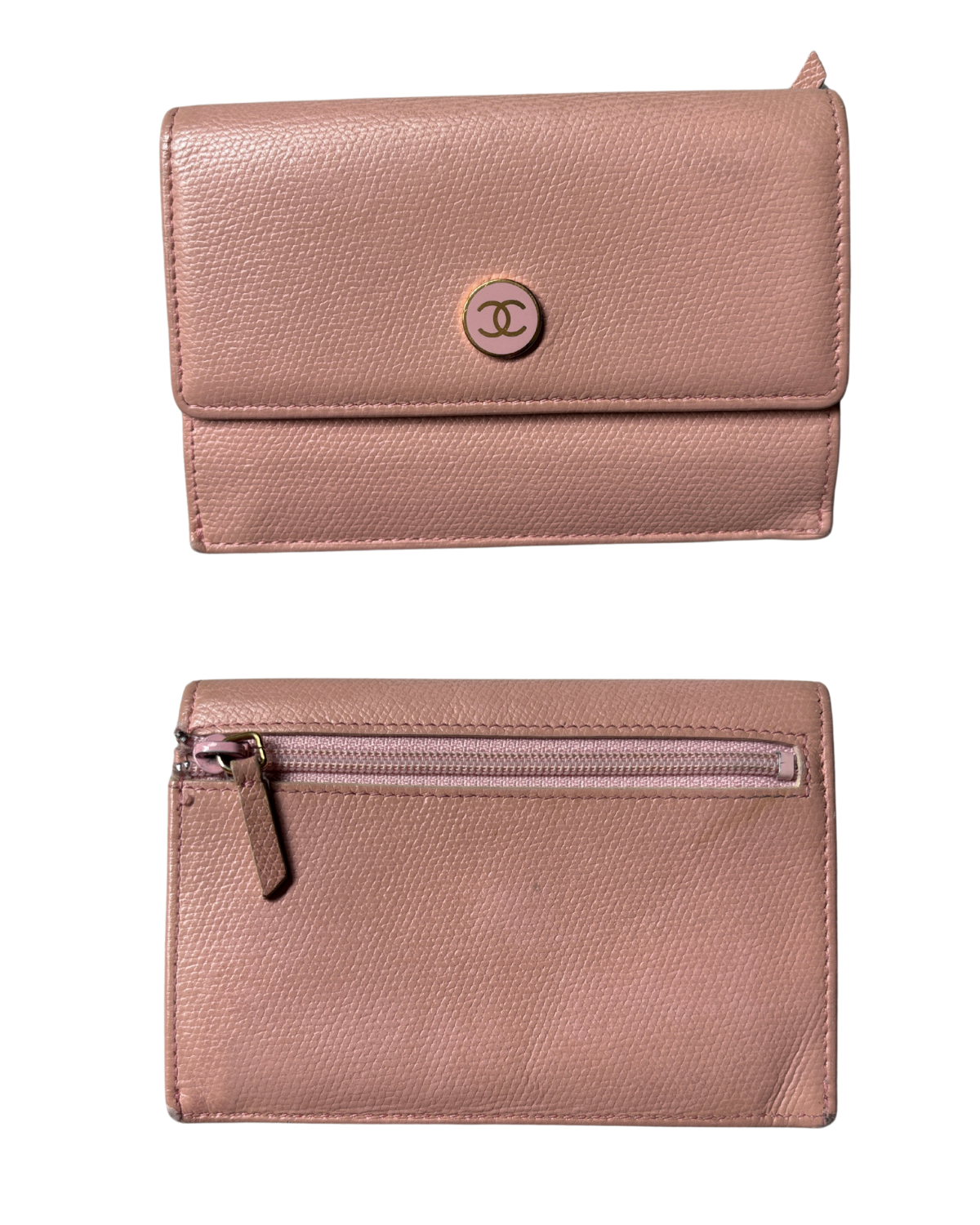 Chanel CC Button Flap Wallet in Pink Caviar (early 2000's)