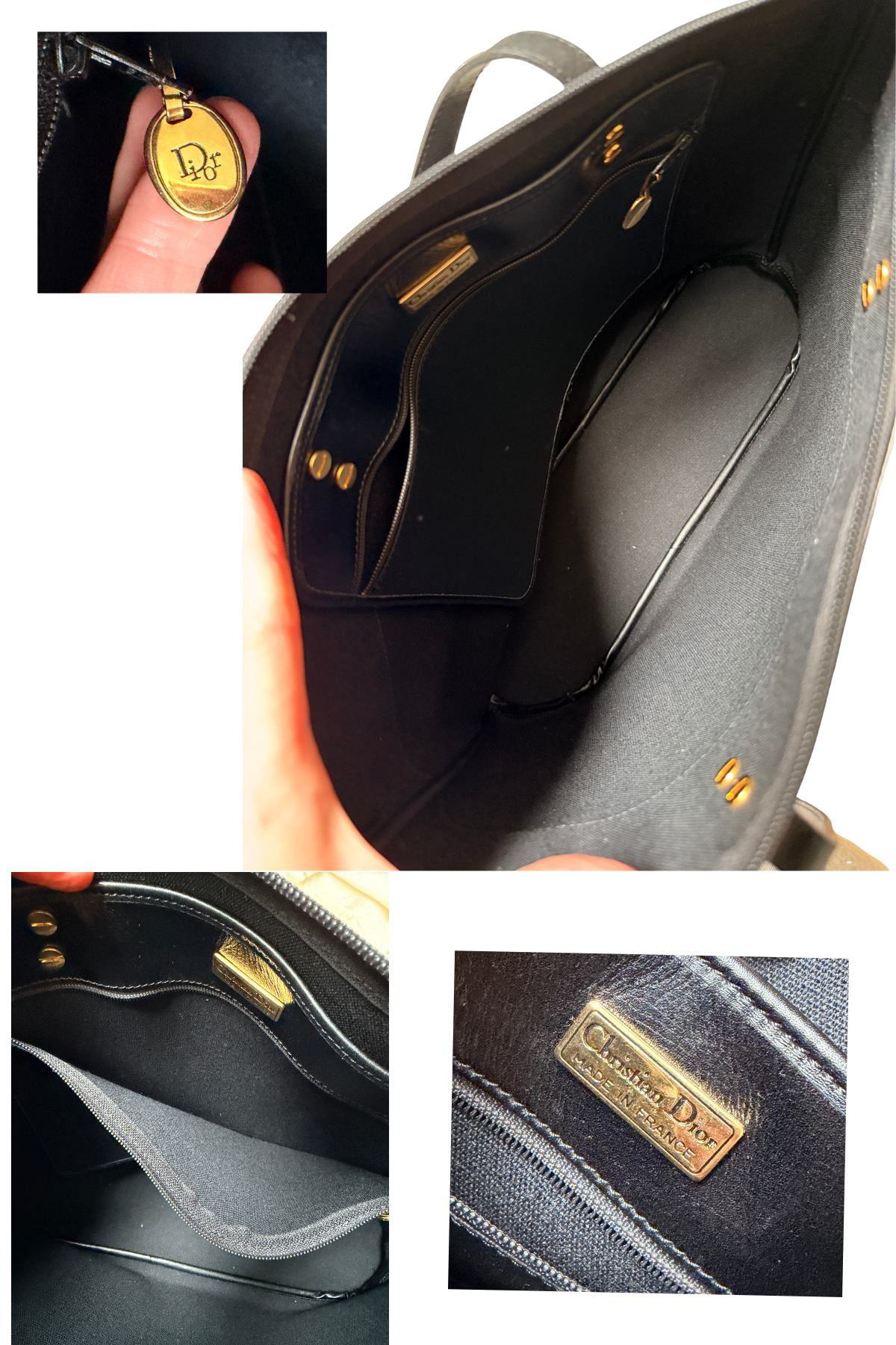 Christian Dior Black Coated Canvas Honeycomb Monogram/Leather Shoulder Tote (1980's)