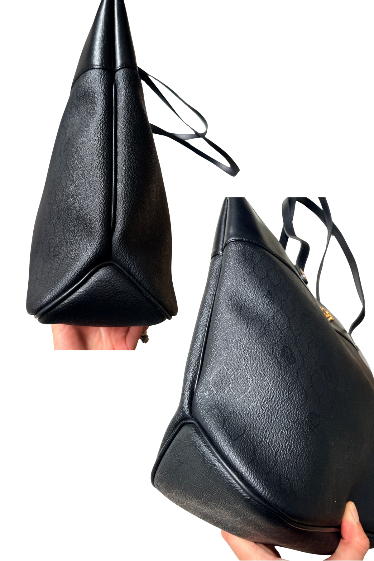 Christian Dior Black Coated Canvas Honeycomb Monogram/Leather Shoulder Tote (1980's)