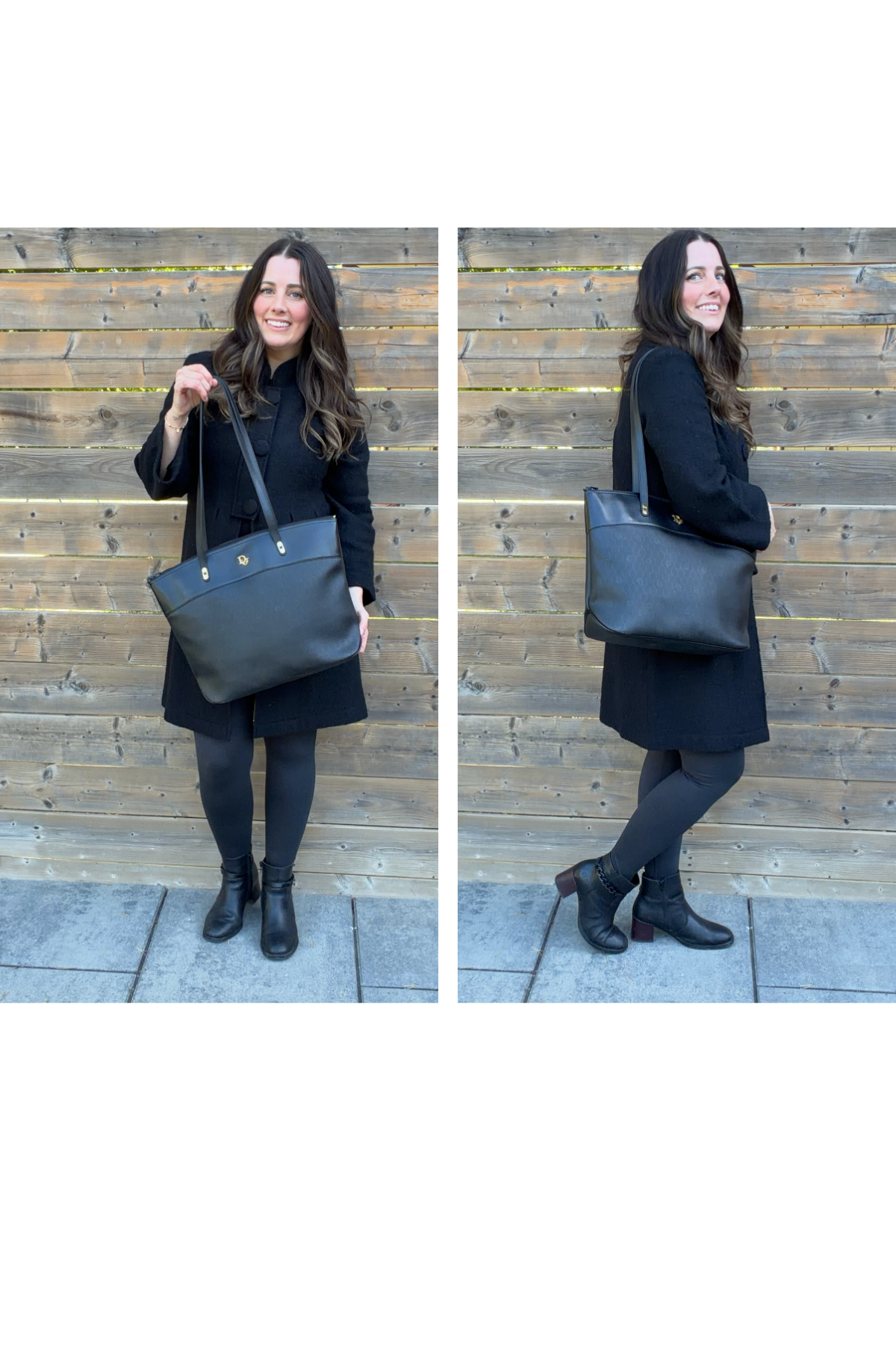 Christian Dior Black Coated Canvas Honeycomb Monogram/Leather Shoulder Tote (1980's)
