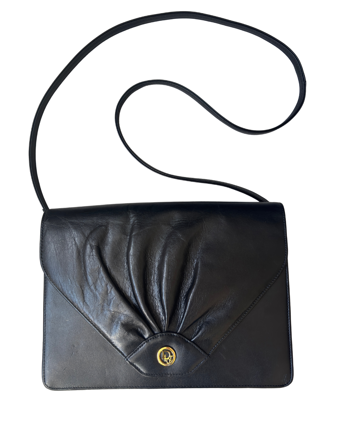 Vintage Dior Pleated Black Leather Shoulder Bag