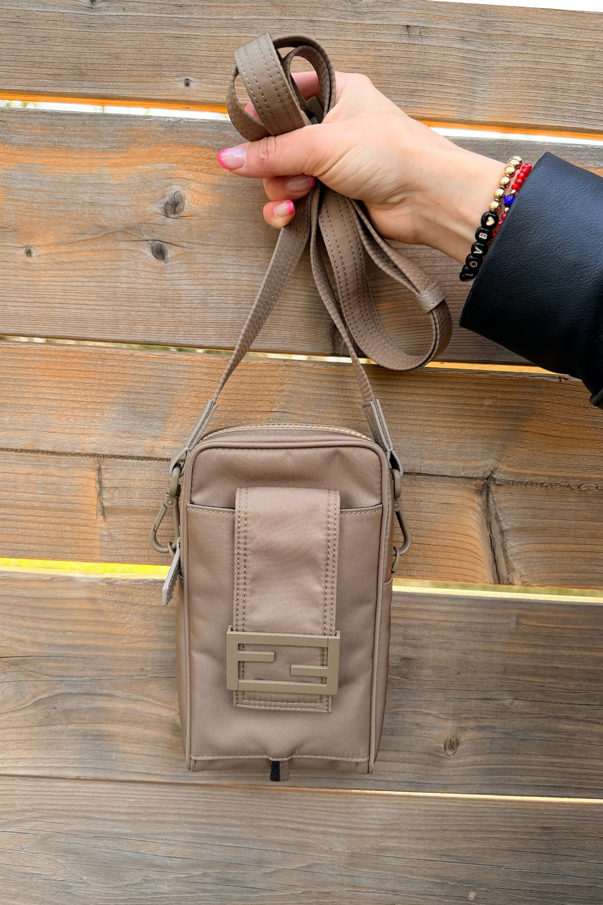 Fendi Beige Baguette Nylon Utility Phone Mini Bag