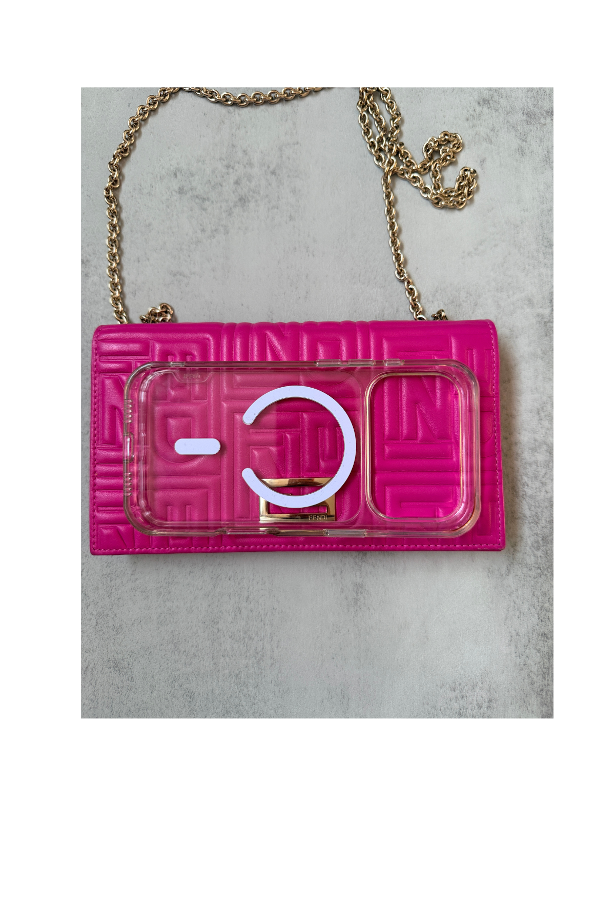 FENDI Embossed Wallet on Chain in Hot Pink