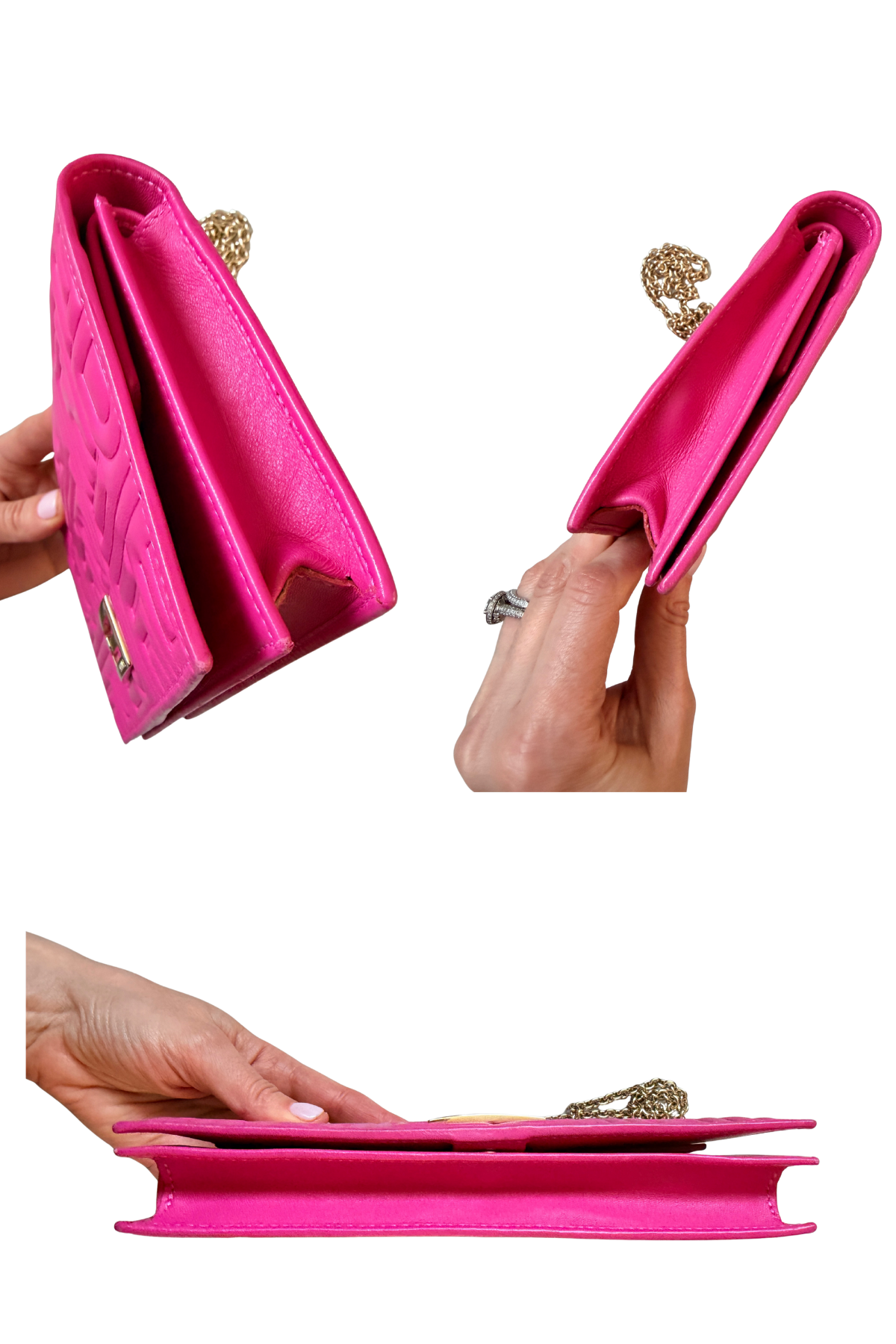 FENDI Embossed Wallet on Chain in Hot Pink