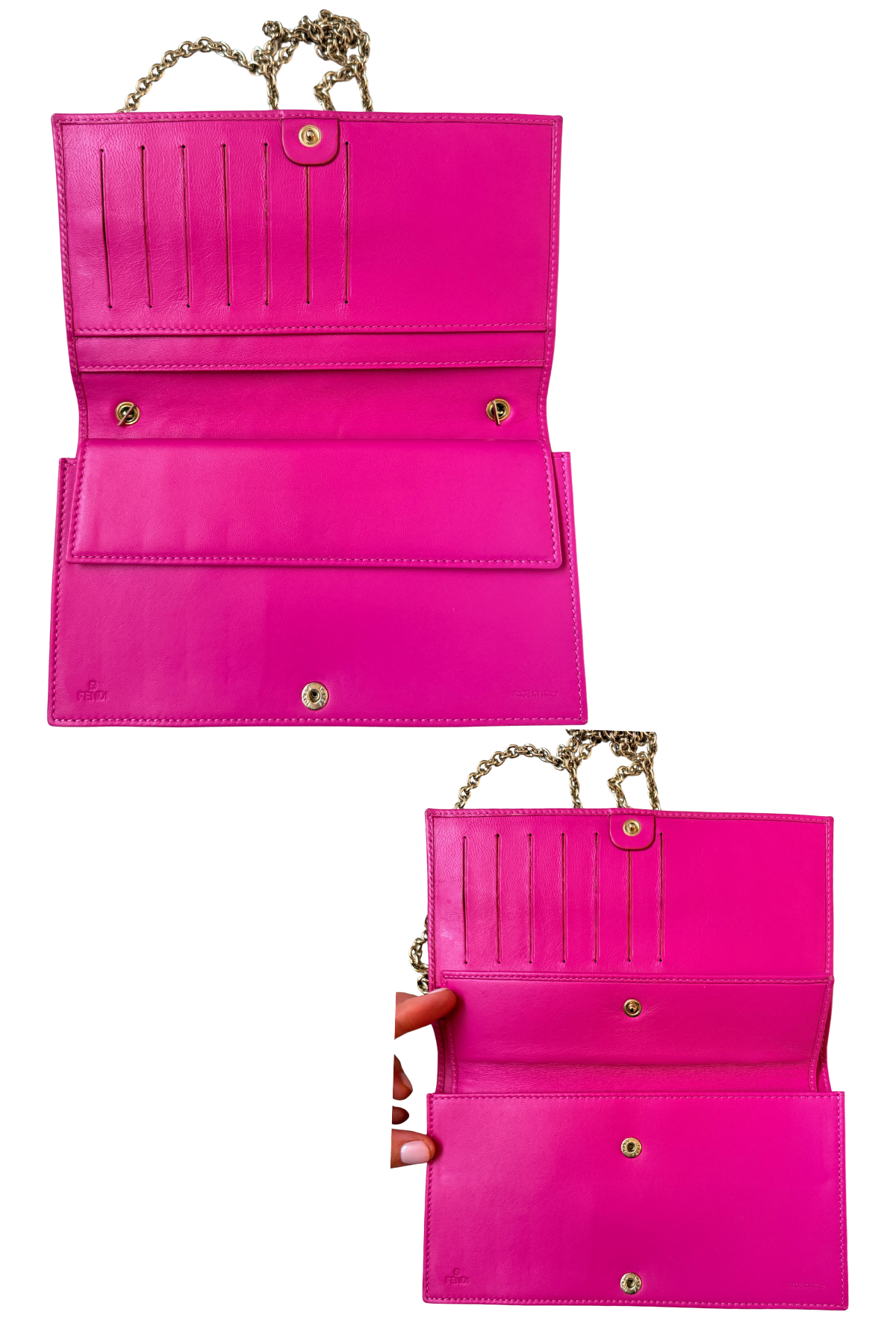 FENDI Embossed Wallet on Chain in Hot Pink