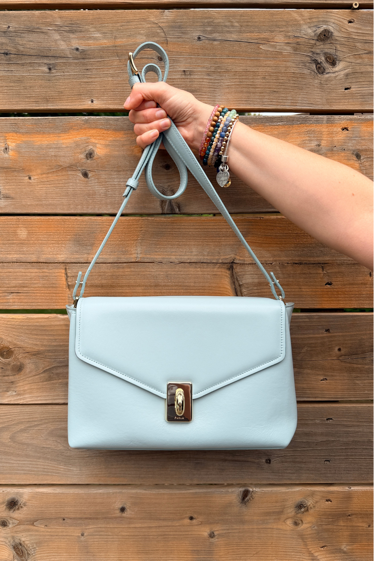 Furla Meridiana M Leather Shoulder Bag in Light Blue