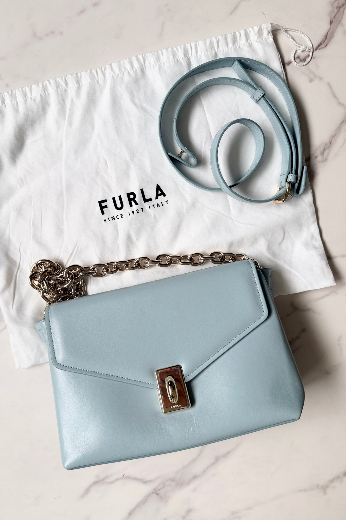 Furla Meridiana M Leather Shoulder Bag in Light Blue