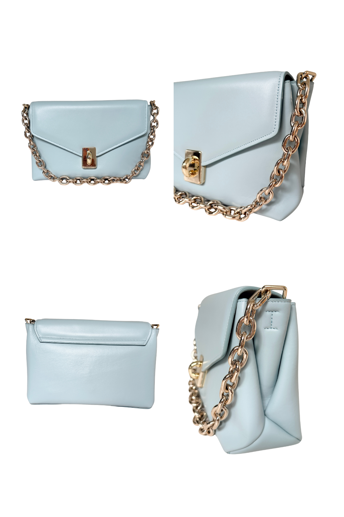 Furla Meridiana M Leather Shoulder Bag in Light Blue