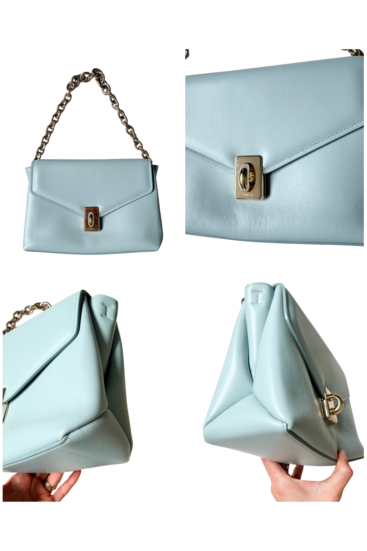Furla Meridiana M Leather Shoulder Bag in Light Blue