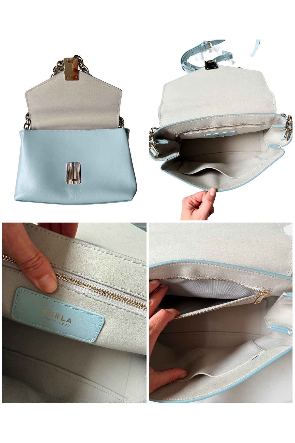 Furla Meridiana M Leather Shoulder Bag in Light Blue