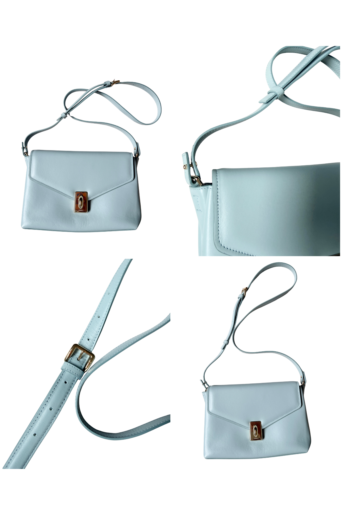 Furla Meridiana M Leather Shoulder Bag in Light Blue