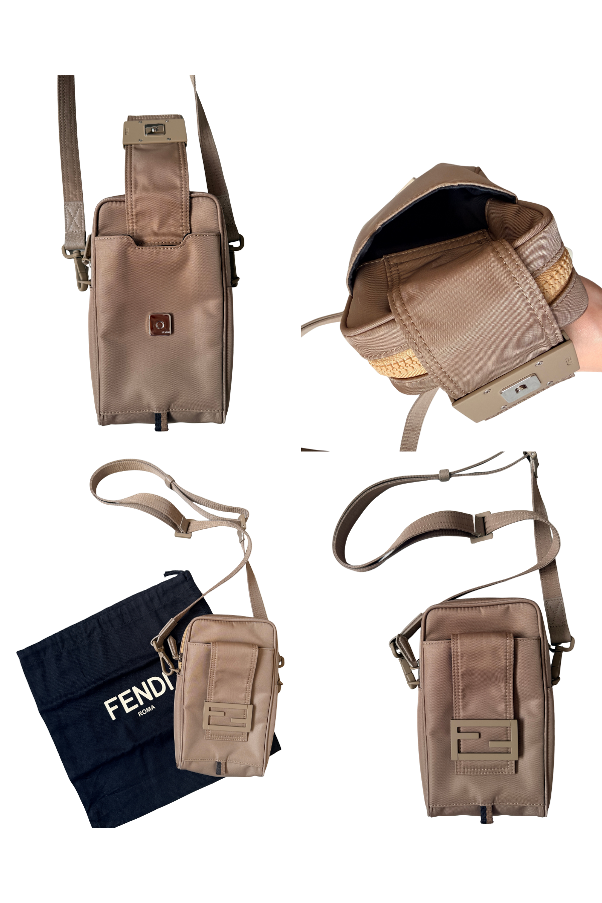 Fendi Beige Baguette Nylon Utility Phone Mini Bag