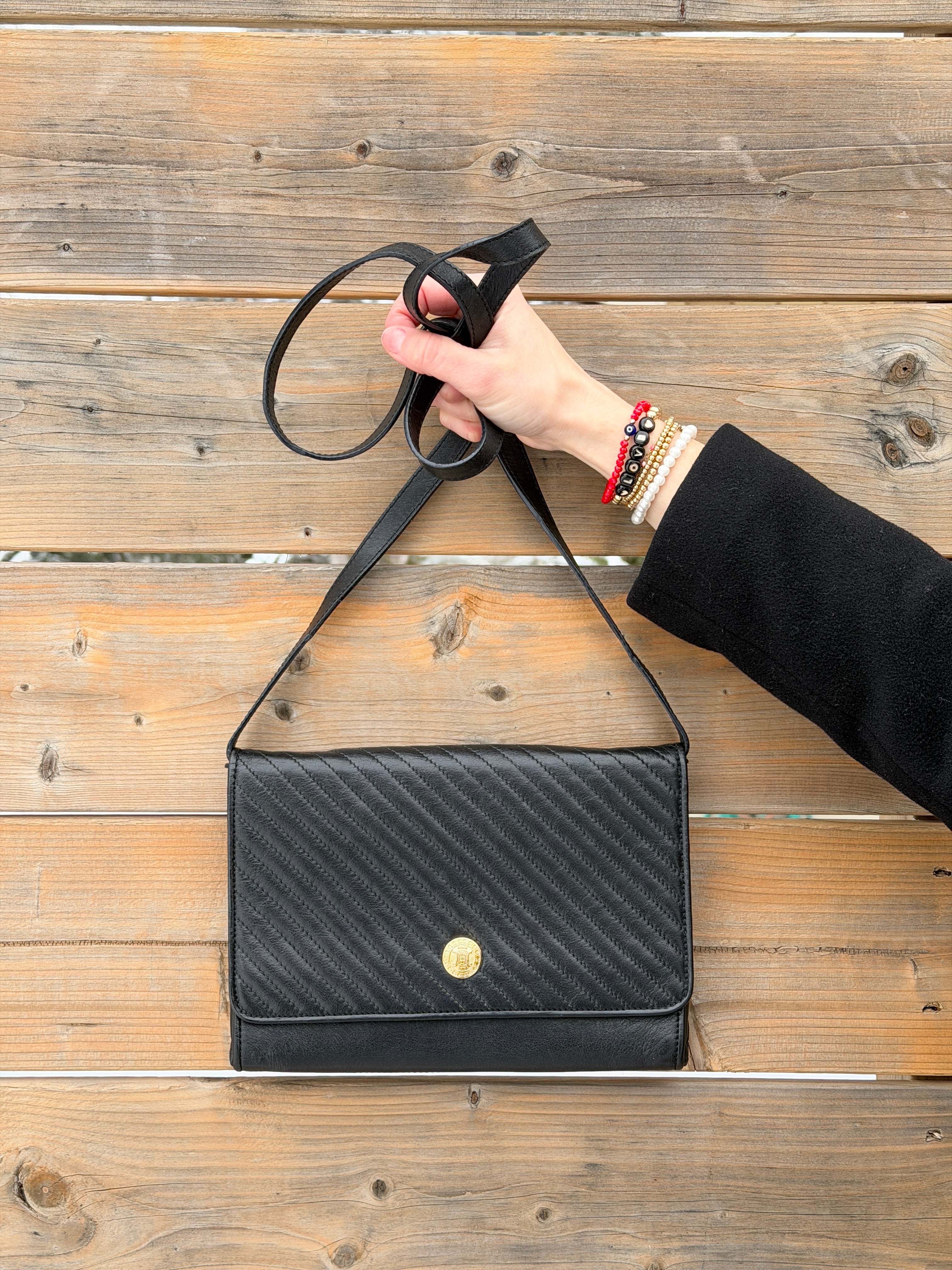 Celine Vintage Quilted Black Leather Shoulder 2in1 Bag