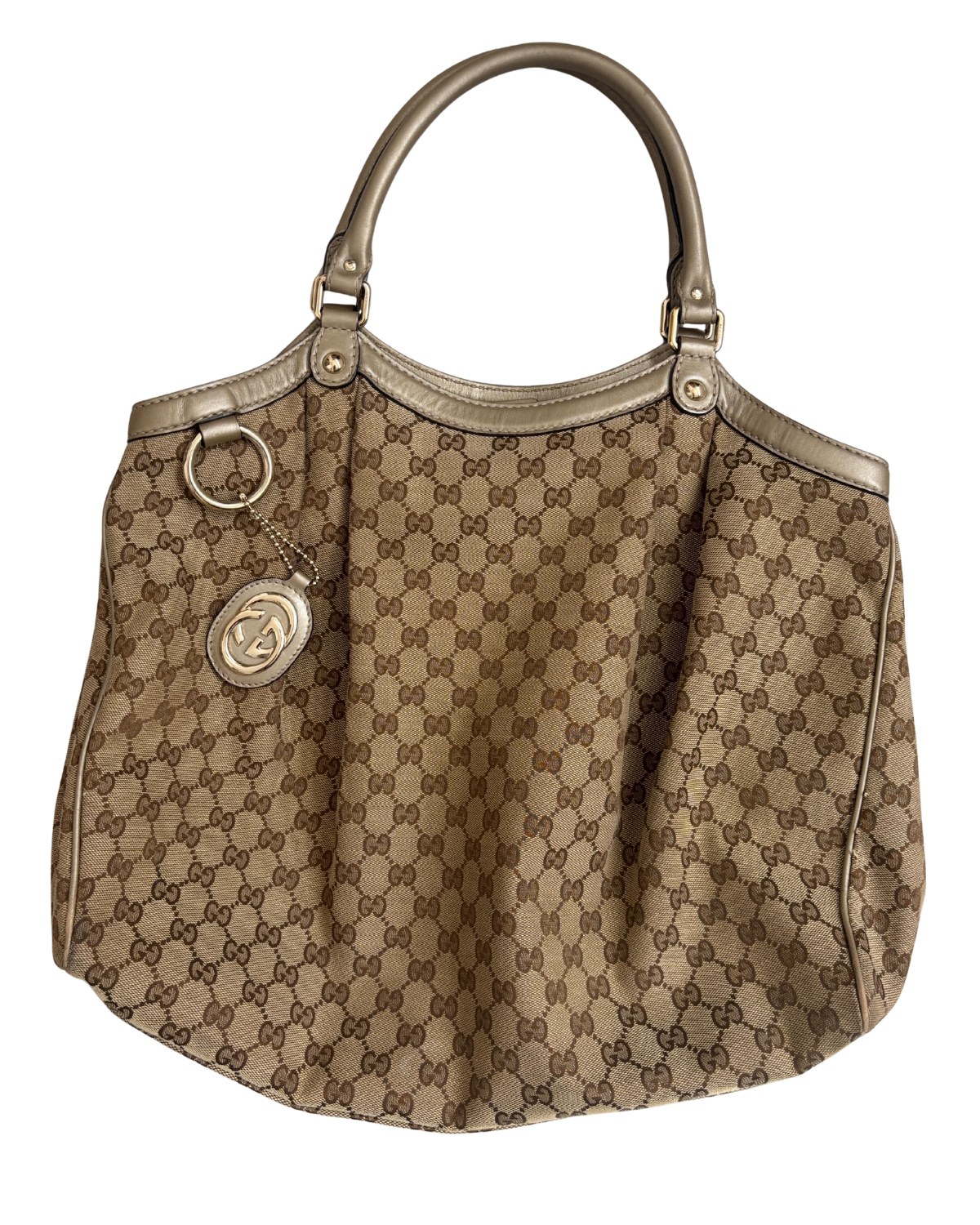 Gucci Sukey Large Tote in GG Monogram Canvas with Champagne Gold Leather Trim