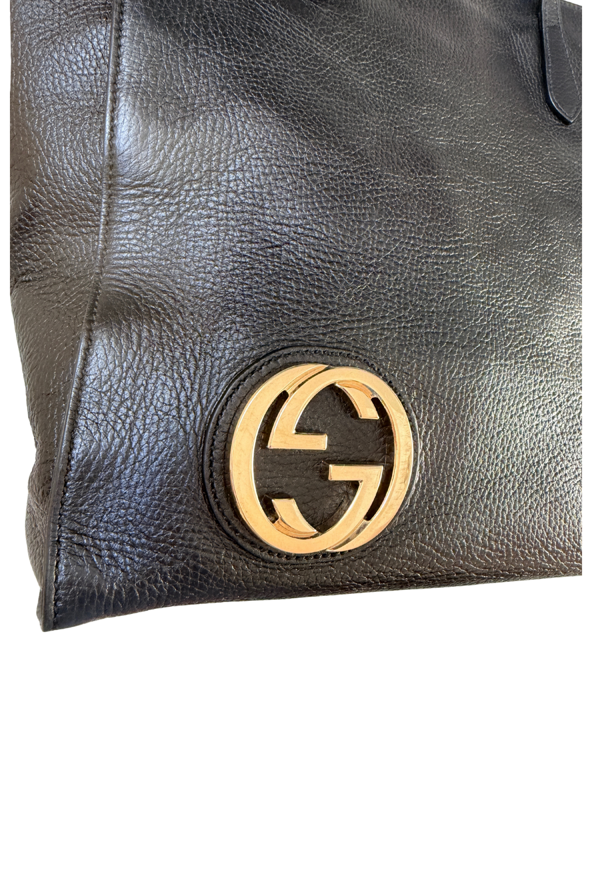 GUCCI Black Pebbled Leather Interlocking GG Tote
