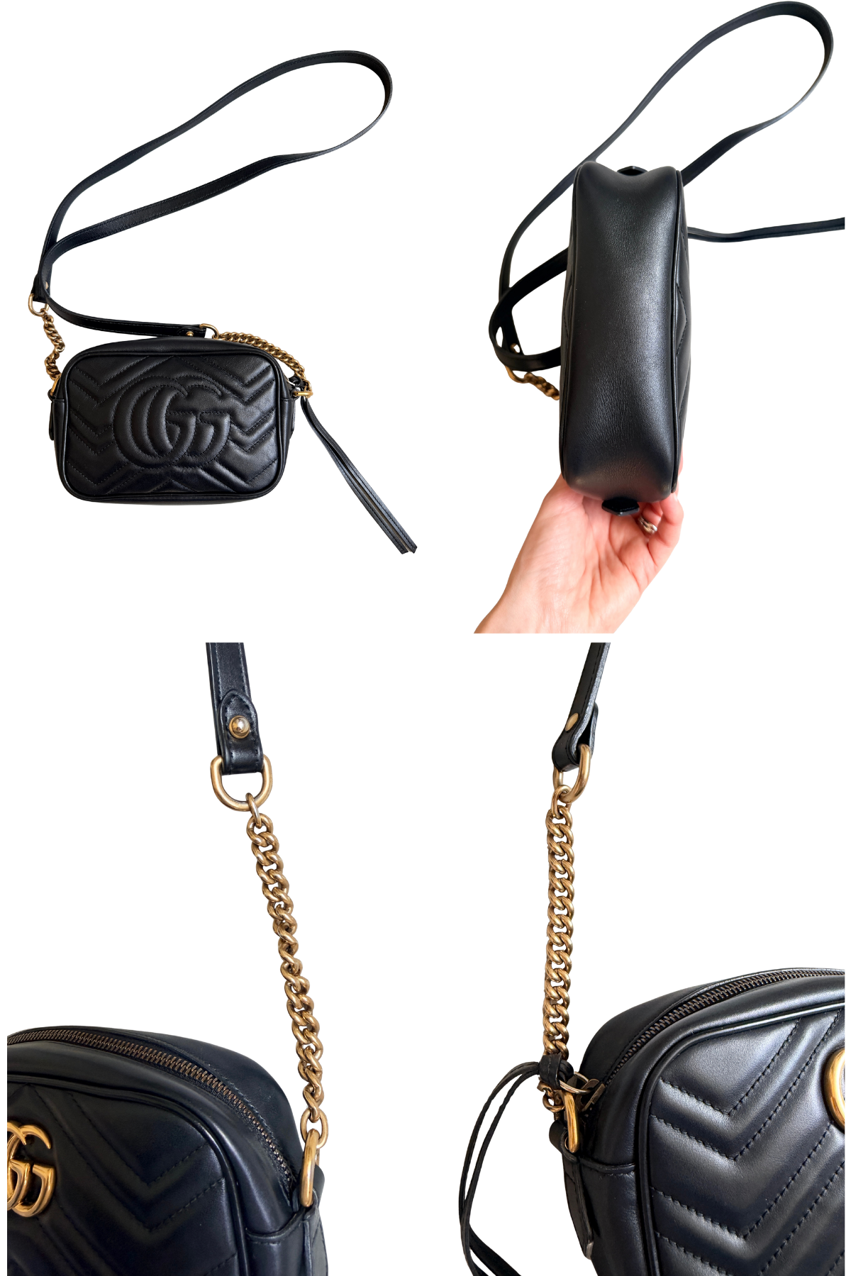 Gucci GG Marmont Mini Camera Bag Black Matelassé Leather | Full Set