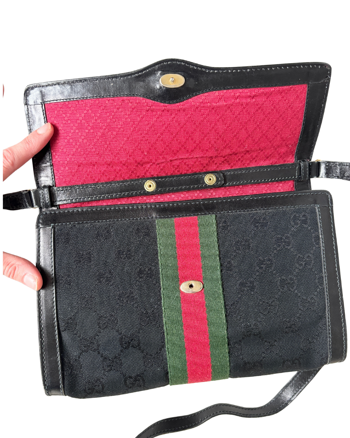 GUCCI Black Canvas Sherry Line 2 Way Bag