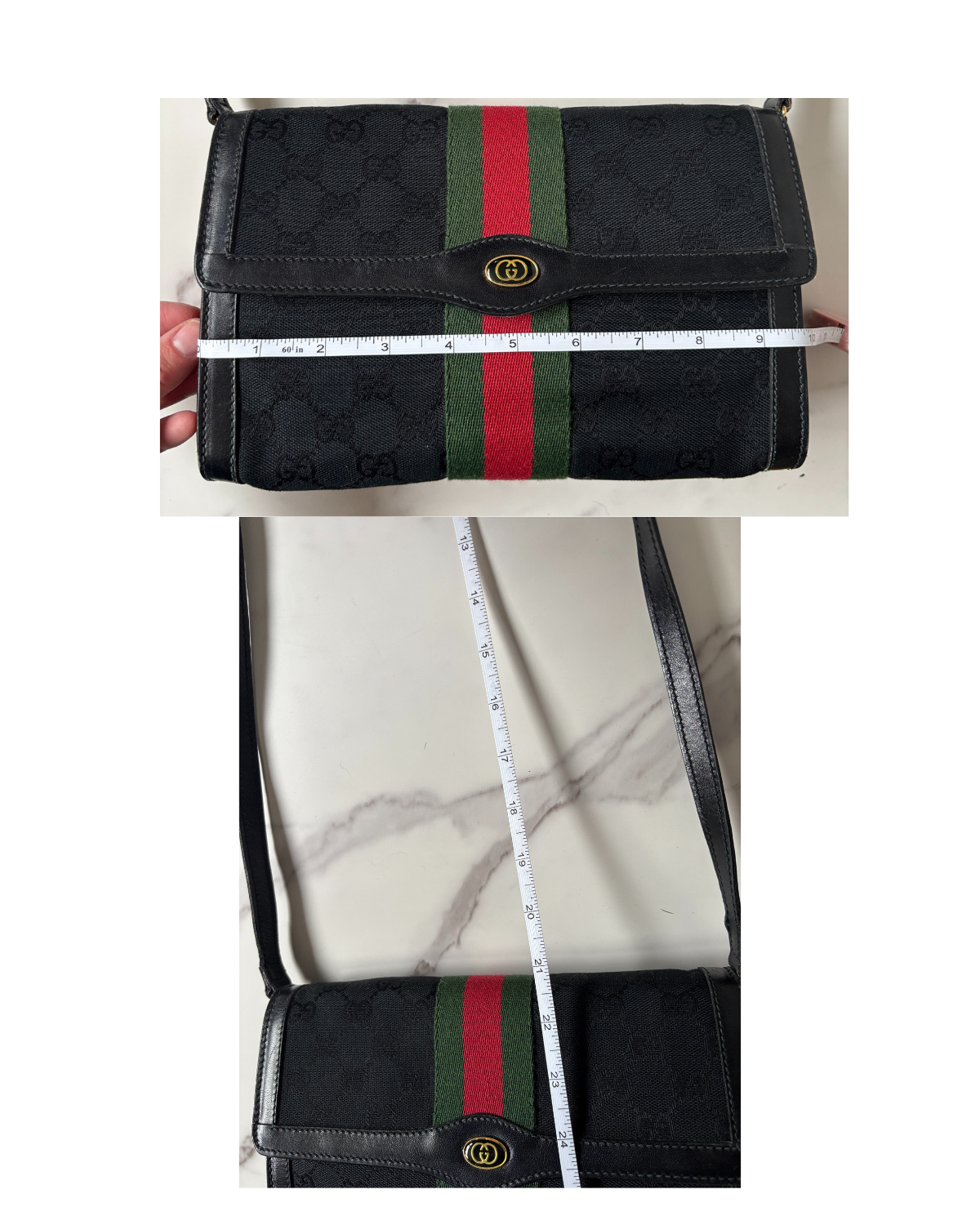 GUCCI Black Canvas Sherry Line 2 Way Bag