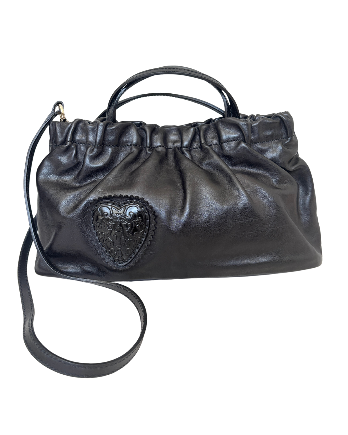 GUCCI Black Leather Heart 2 Way Bag