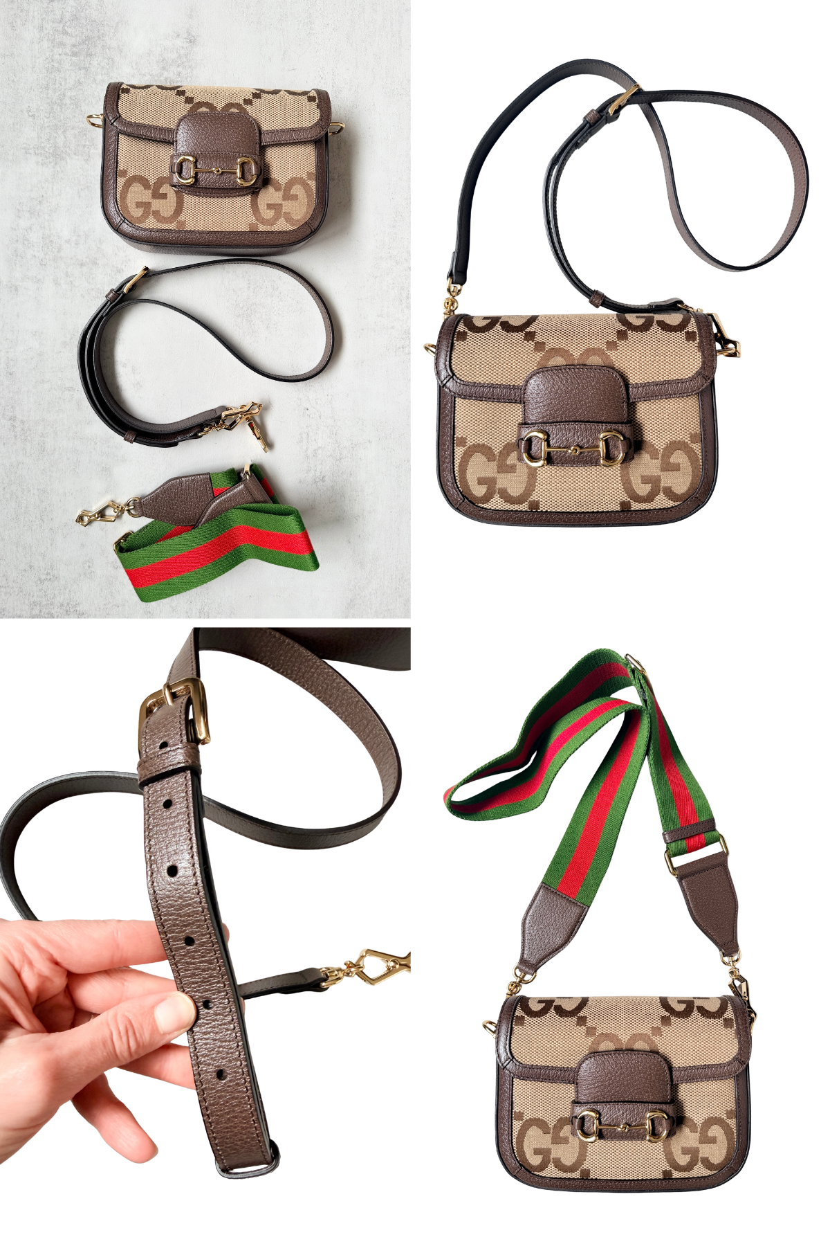 Gucci Monogram Jumbo GG mini Horsebit 1955 Crossbody ( 2 Straps)