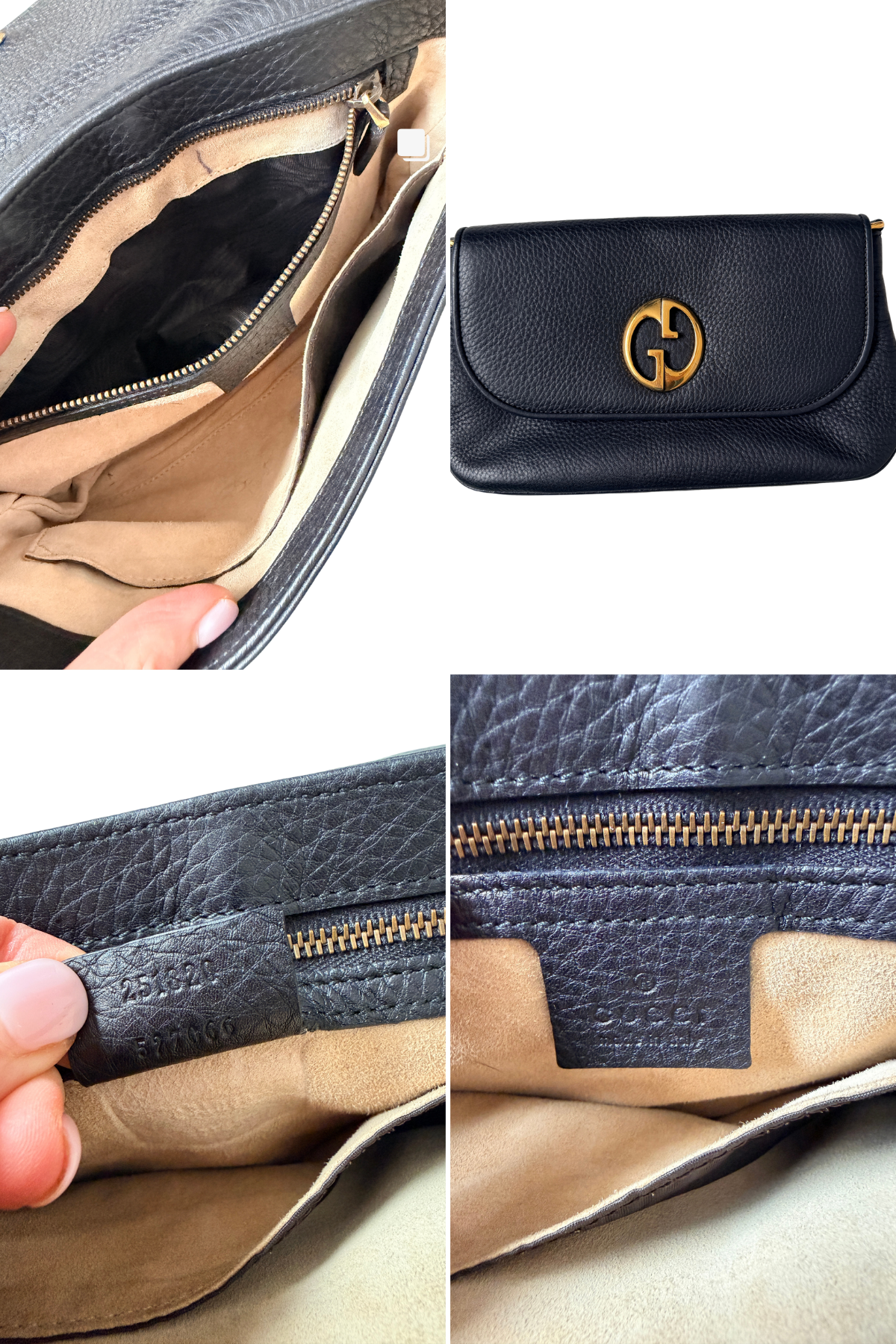 Gucci 1973 Medium Black Grained Leather 2in1 Bag