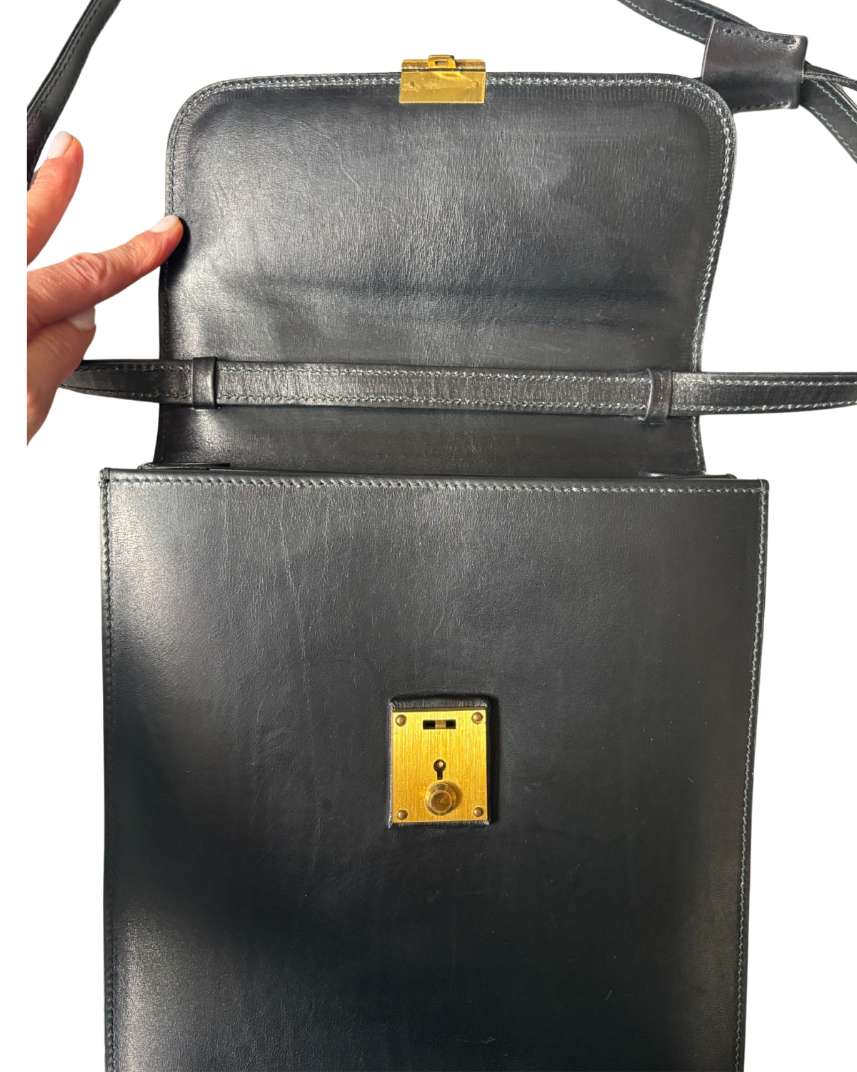 1970 GUCCI Black Leather Padlock Flap Messenger Bag