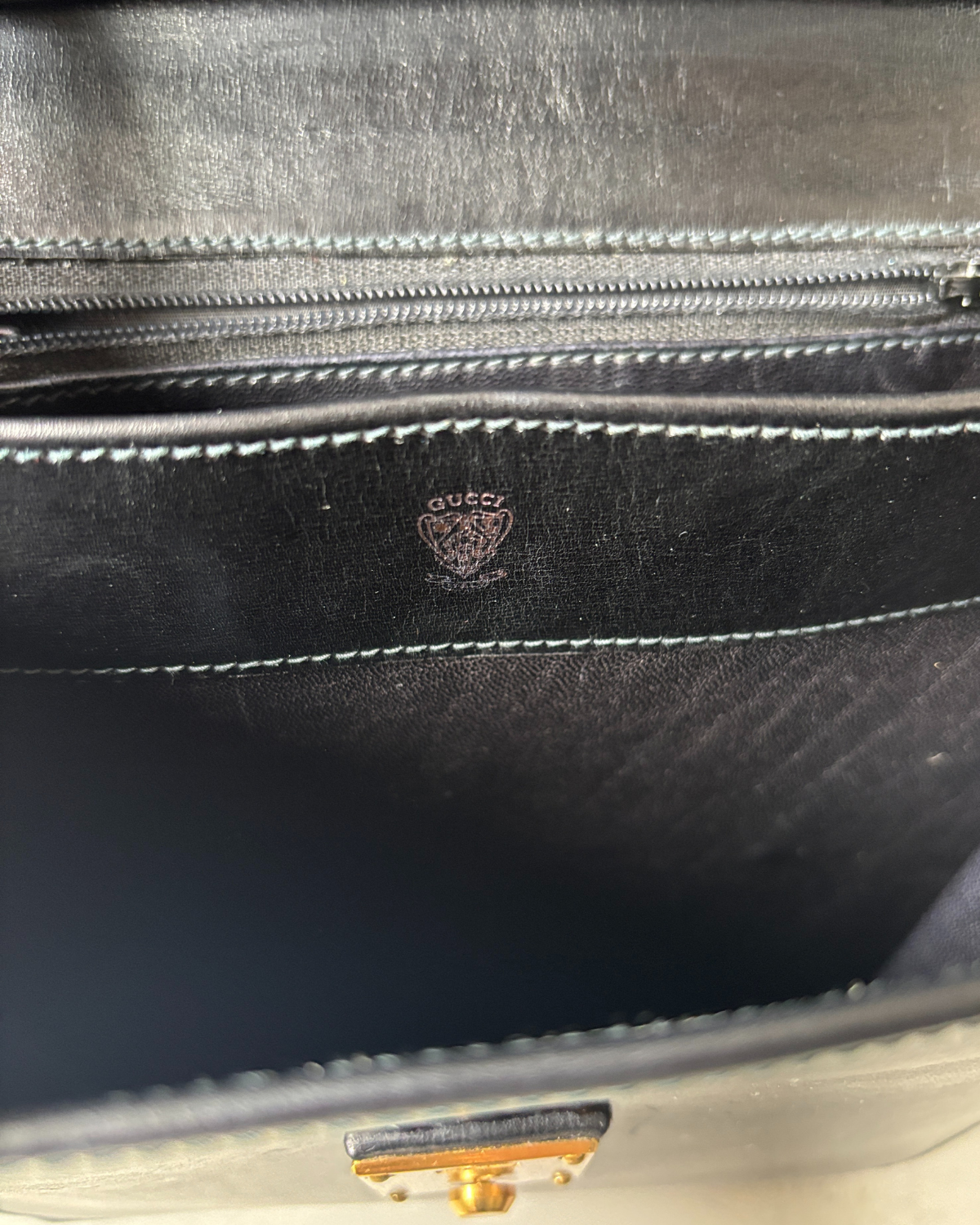 1970 GUCCI Black Leather Padlock Flap Messenger Bag
