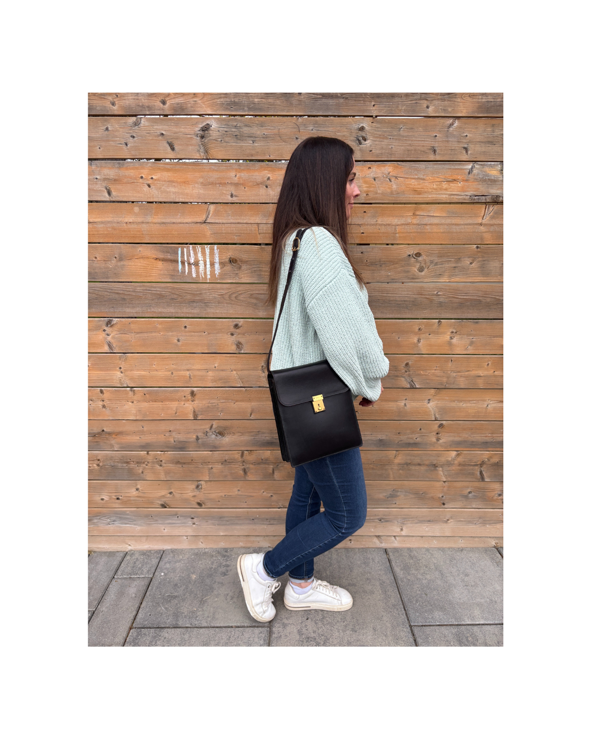 1970 GUCCI Black Leather Padlock Flap Messenger Bag