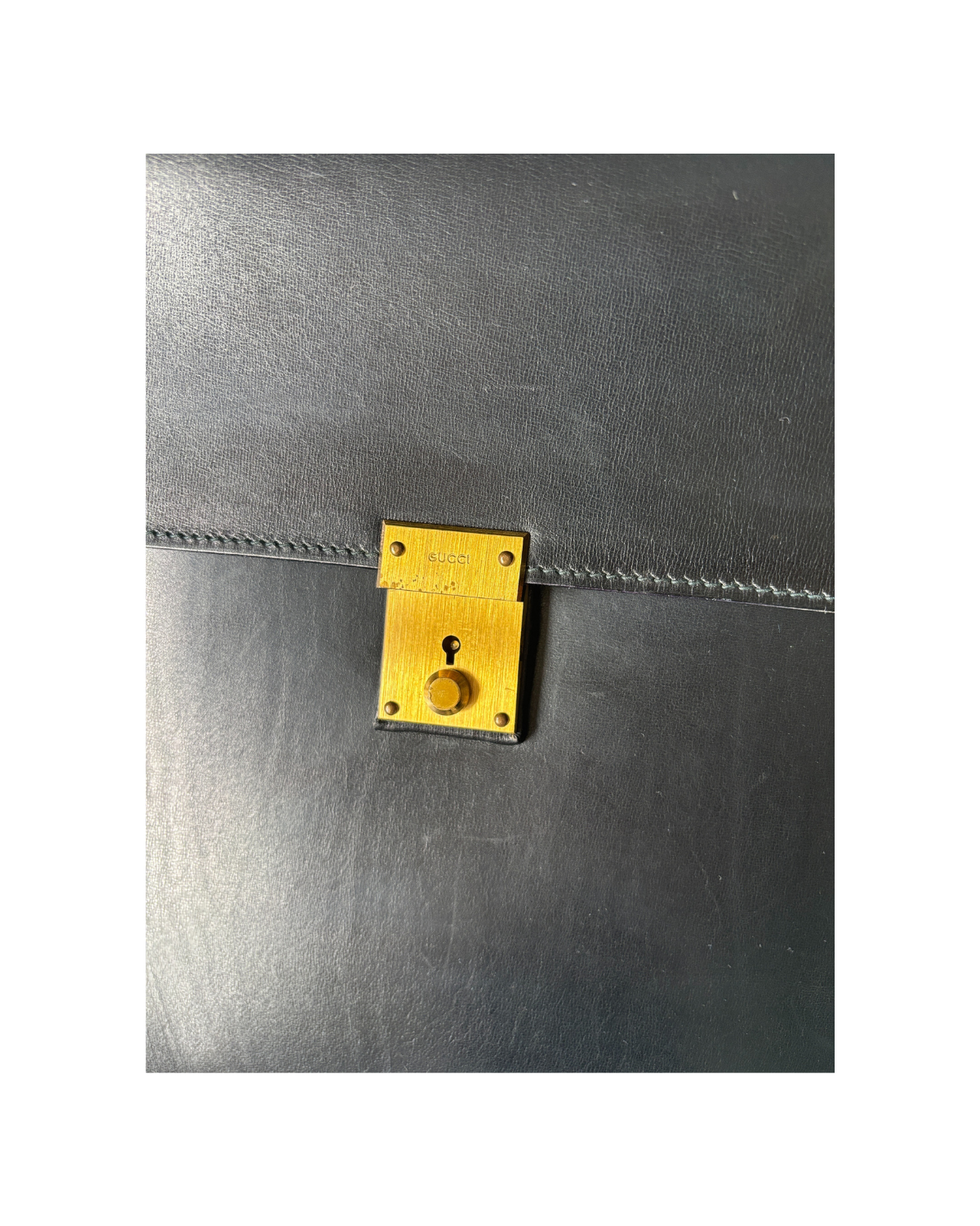 1970 GUCCI Black Leather Padlock Flap Messenger Bag